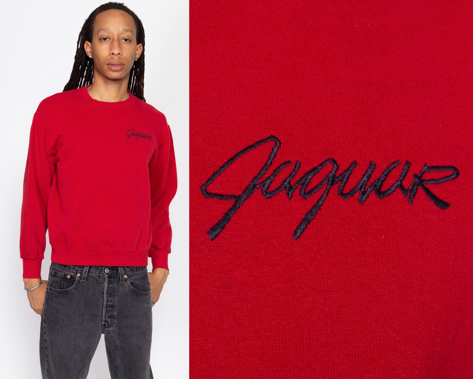 Medium 90s Jaguar Red Sweatshirt | Vintage Car Brand Graphic Pullover