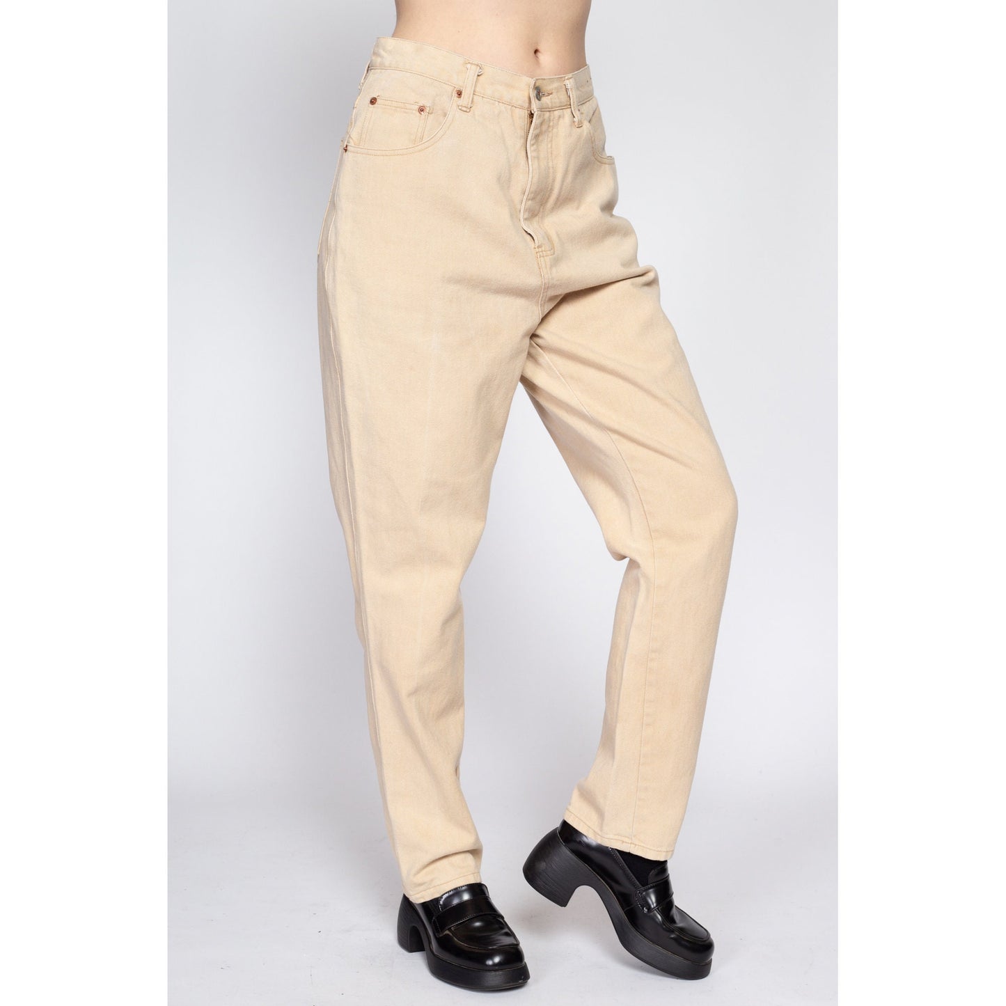 Med-Lrg 80s High Waisted Butter Yellow Jeans 30" | Vintage Denim Relaxed Tapered Leg Baggy Dad Jeans