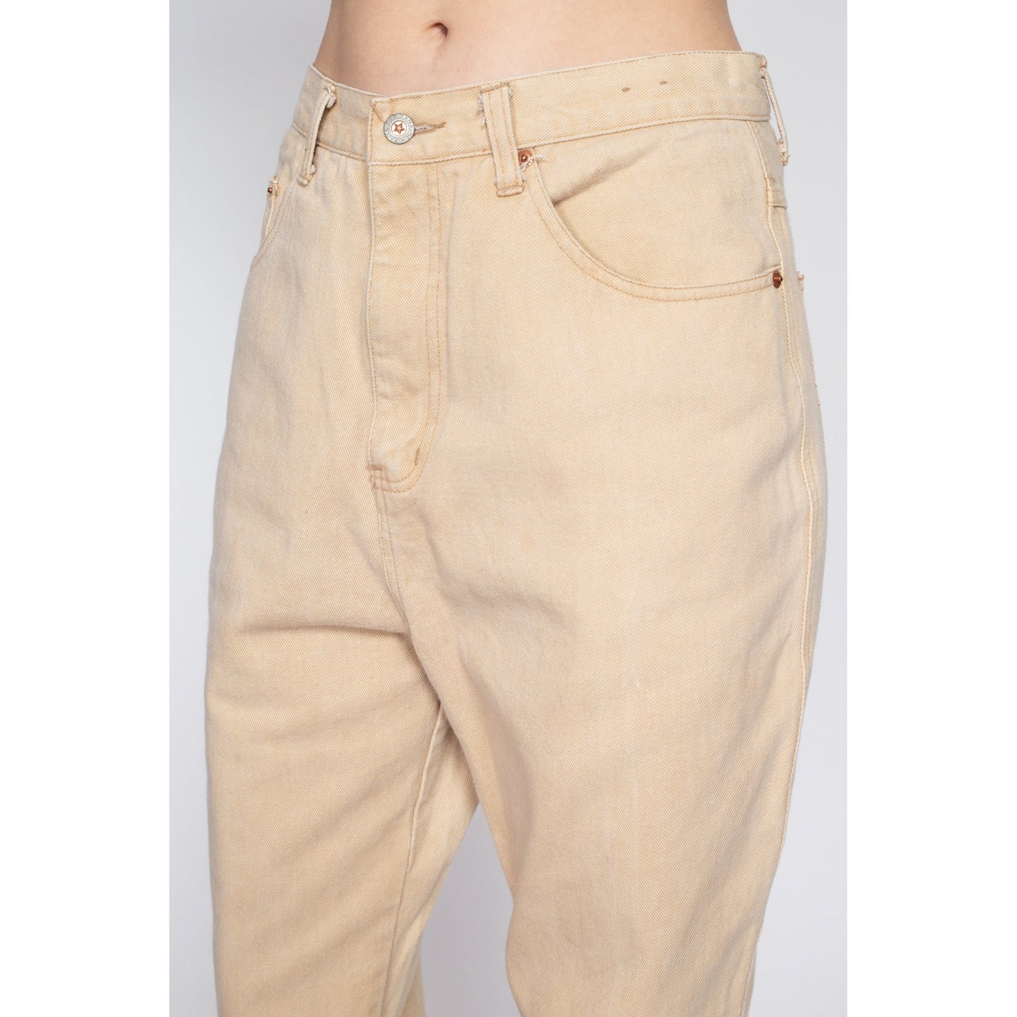 Med-Lrg 80s High Waisted Butter Yellow Jeans 30" | Vintage Denim Relaxed Tapered Leg Baggy Dad Jeans