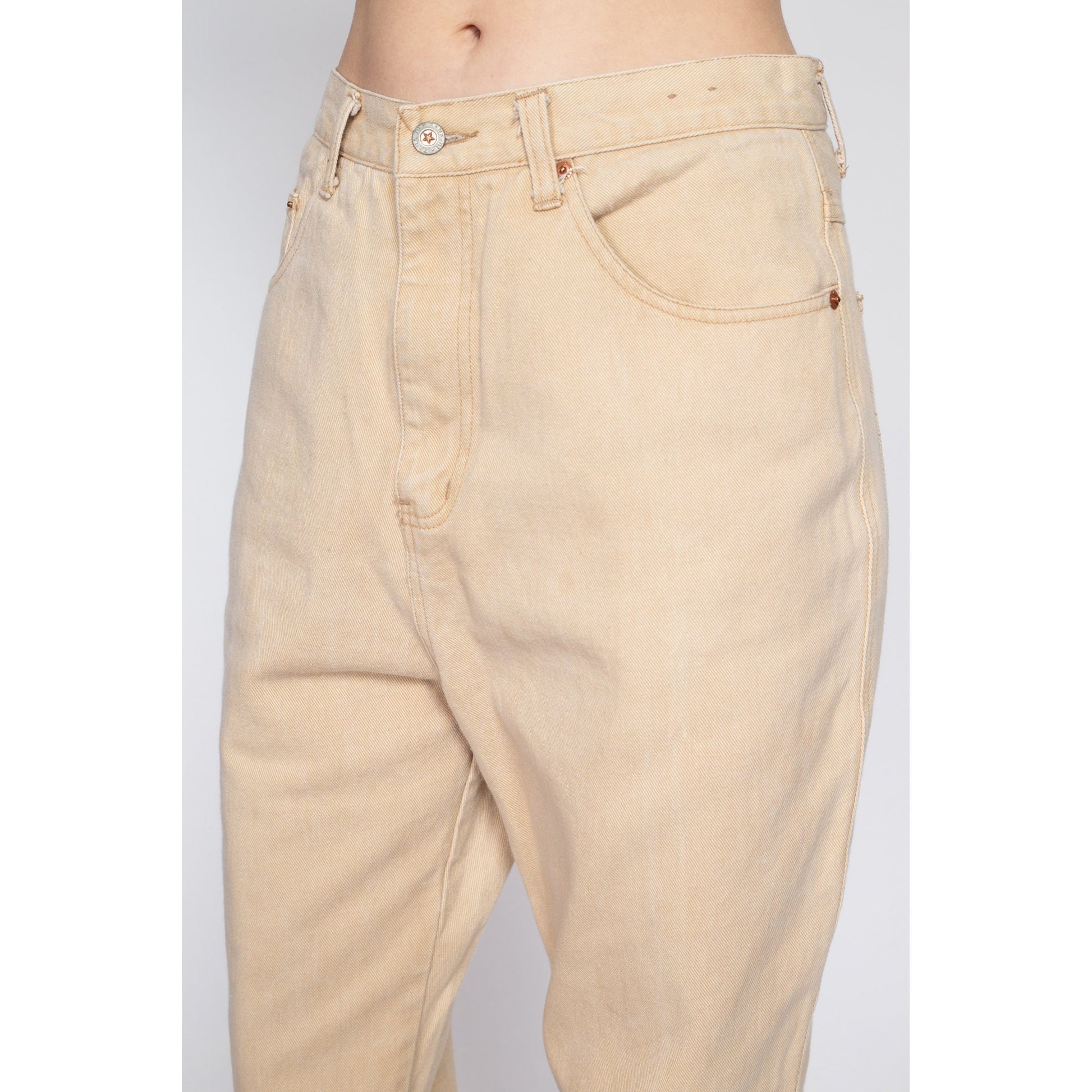 Med-Lrg 80s High Waisted Butter Yellow Jeans 30" | Vintage Denim Relaxed Tapered Leg Baggy Dad Jeans