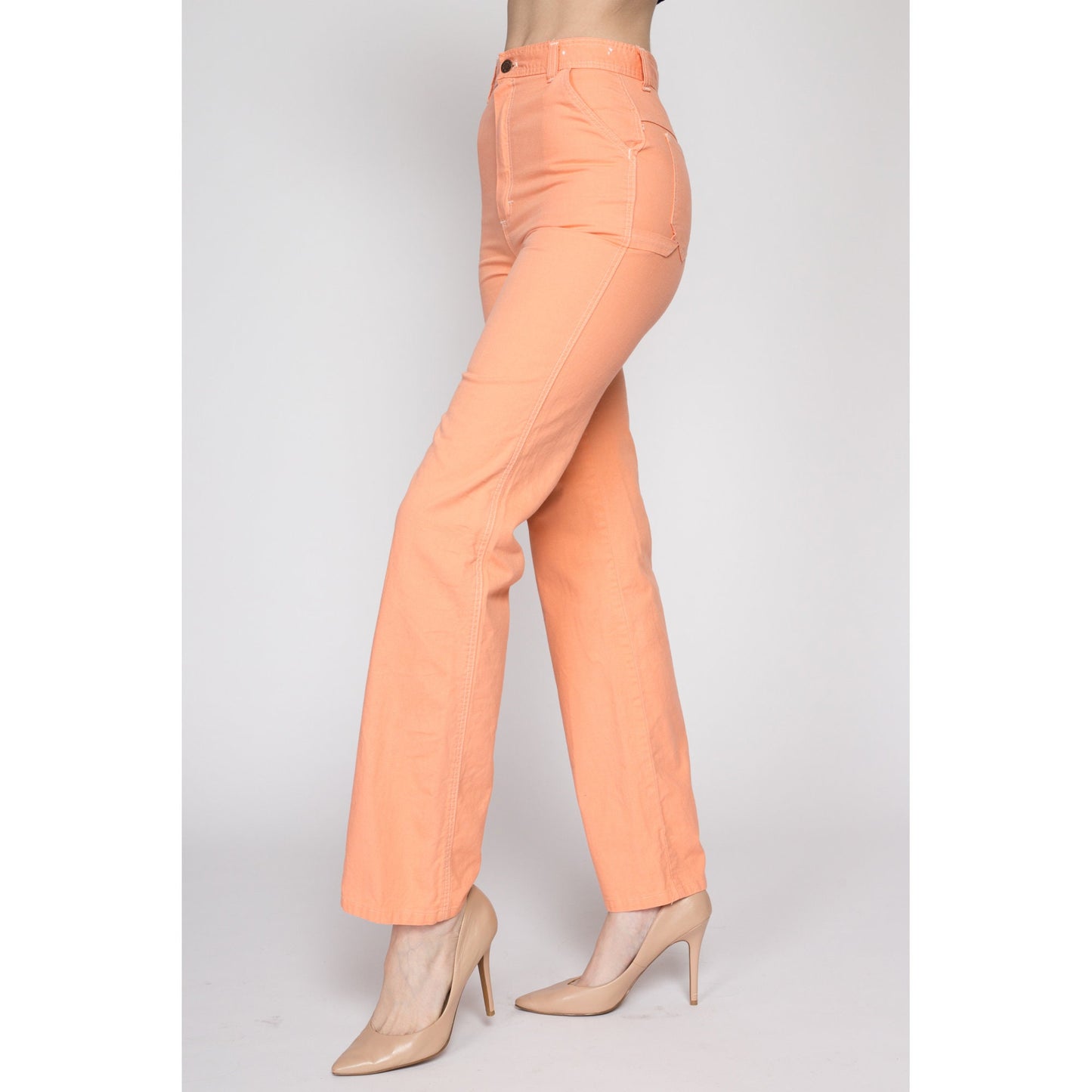 XS 70s Orange Sherbet Carpenter Pants 24" | Vintage High Waisted Straight Leg Retro Trousers