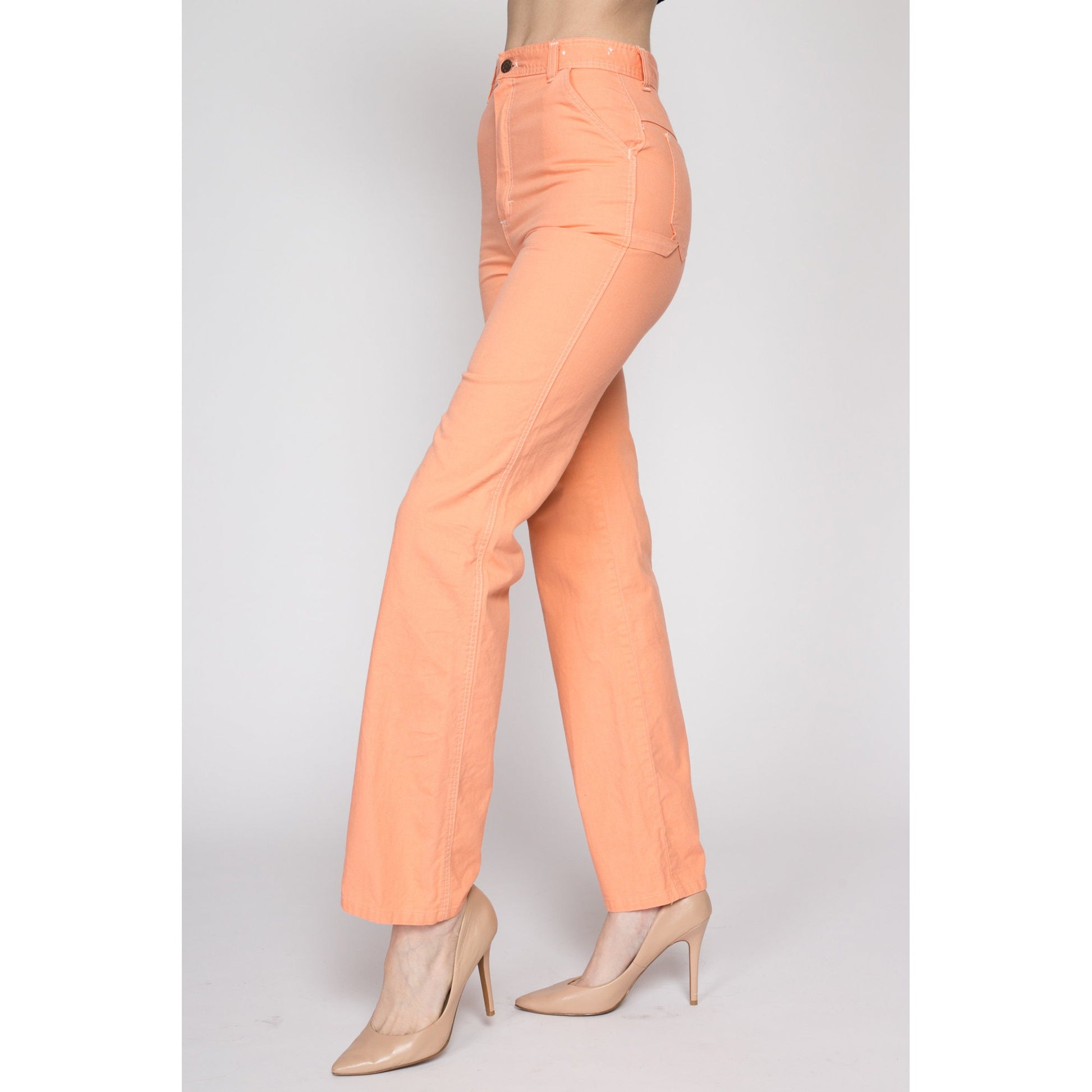 XS 70s Orange Sherbet Carpenter Pants 24" | Vintage High Waisted Straight Leg Retro Trousers