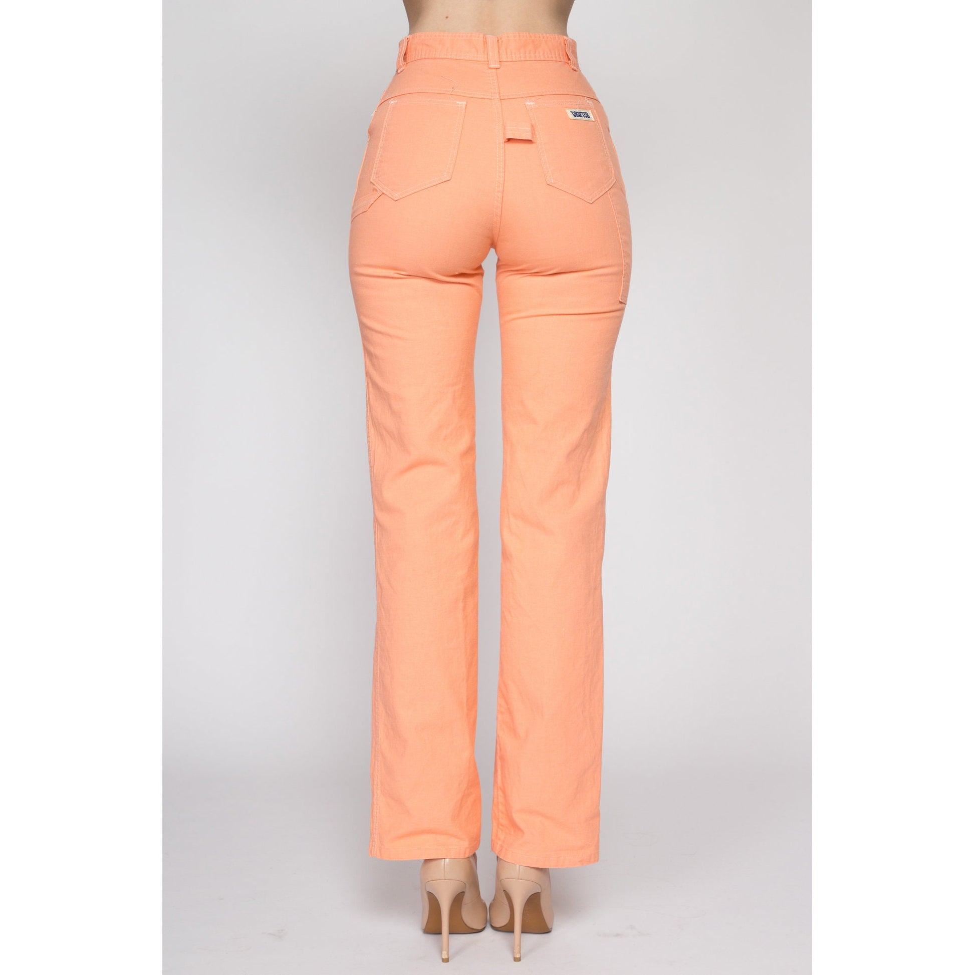 XS 70s Orange Sherbet Carpenter Pants 24" | Vintage High Waisted Straight Leg Retro Trousers