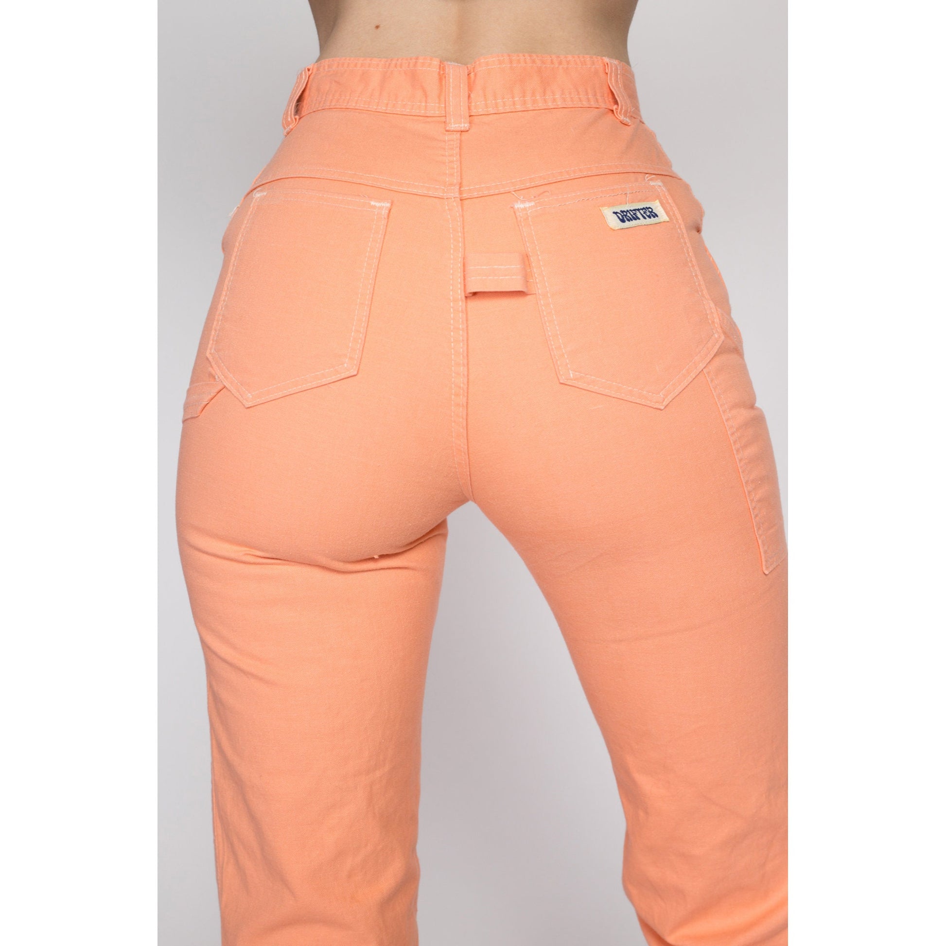 XS 70s Orange Sherbet Carpenter Pants 24" | Vintage High Waisted Straight Leg Retro Trousers