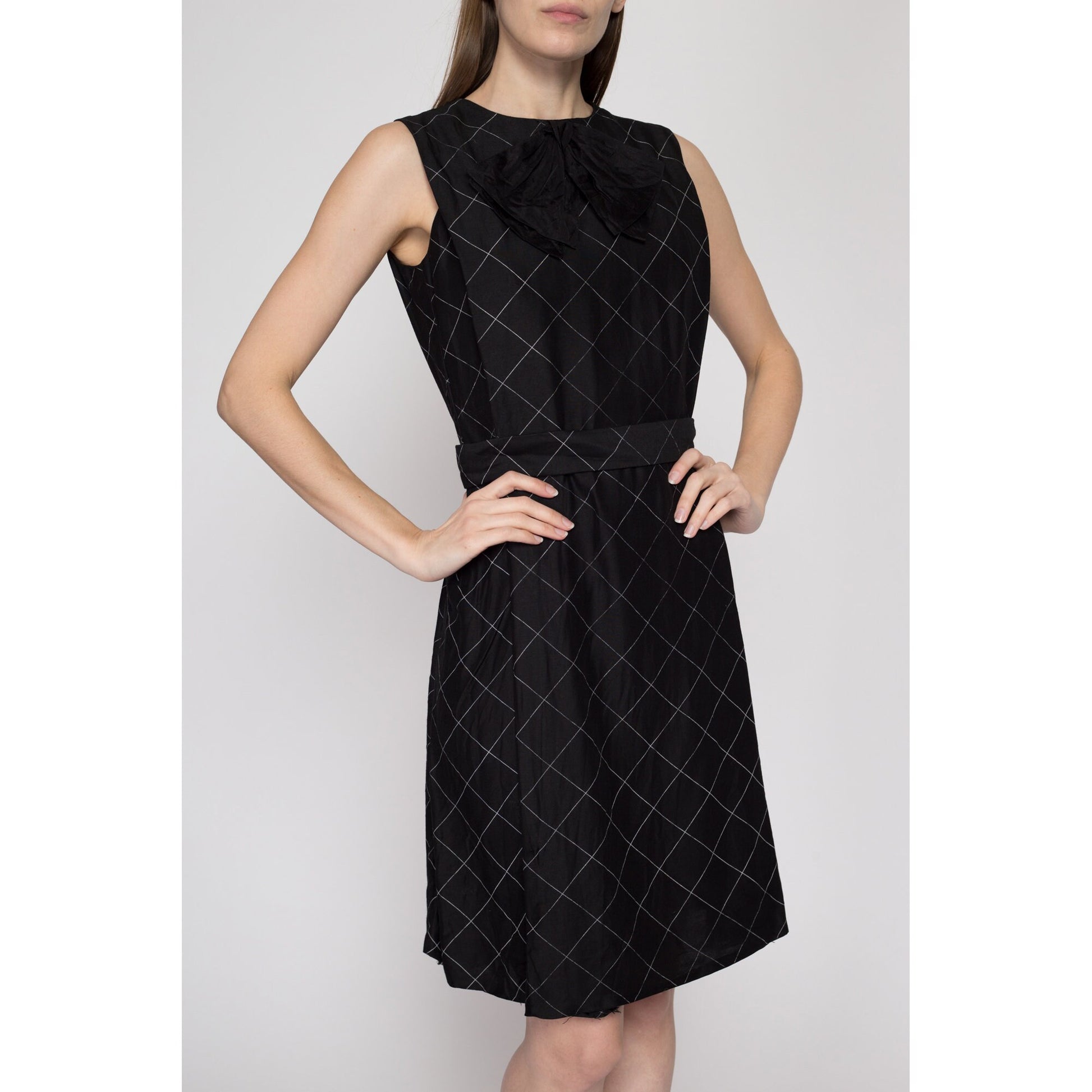 60s Black & White Grid Print Mini Dress, As Is - Small 60s Black & White Grid Print Mini Dress, As Is - Small