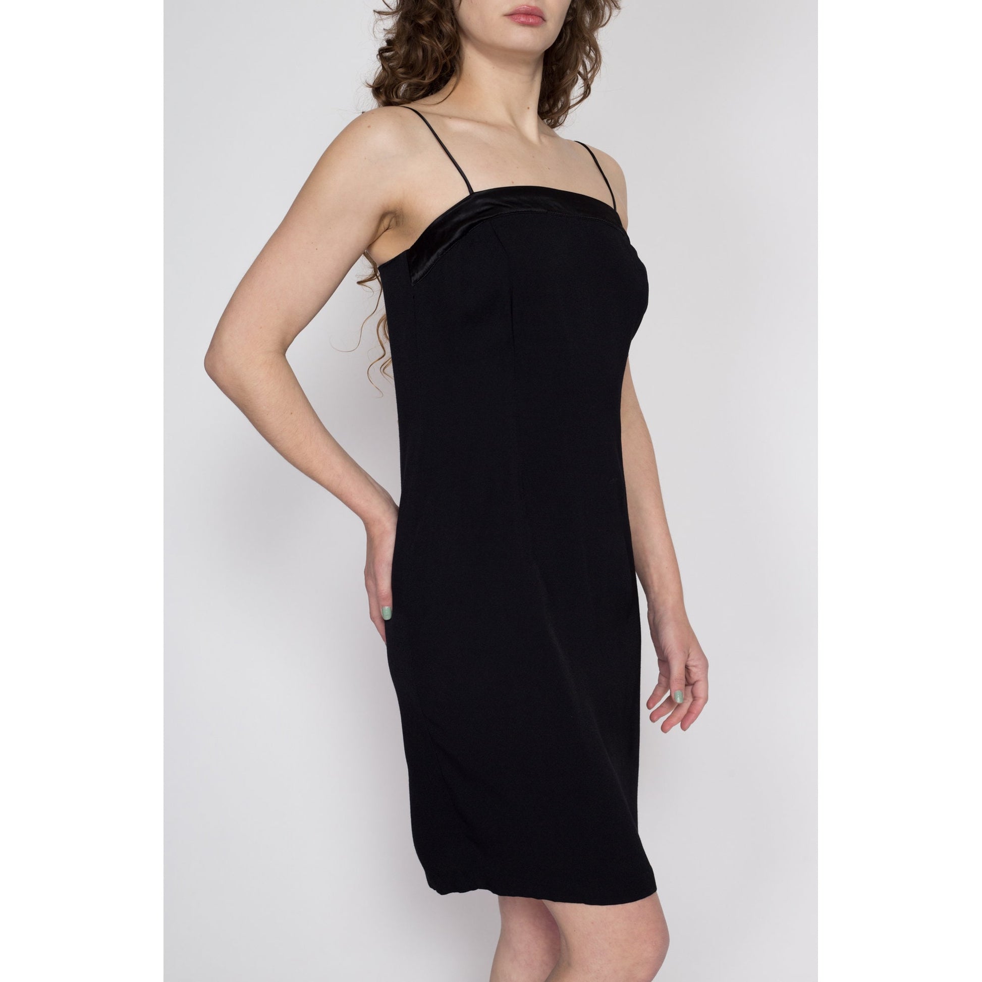 Medium 90s Square Neck Little Black Dress Petite | Vintage A Line Spaghetti Strap Mini Party Dress