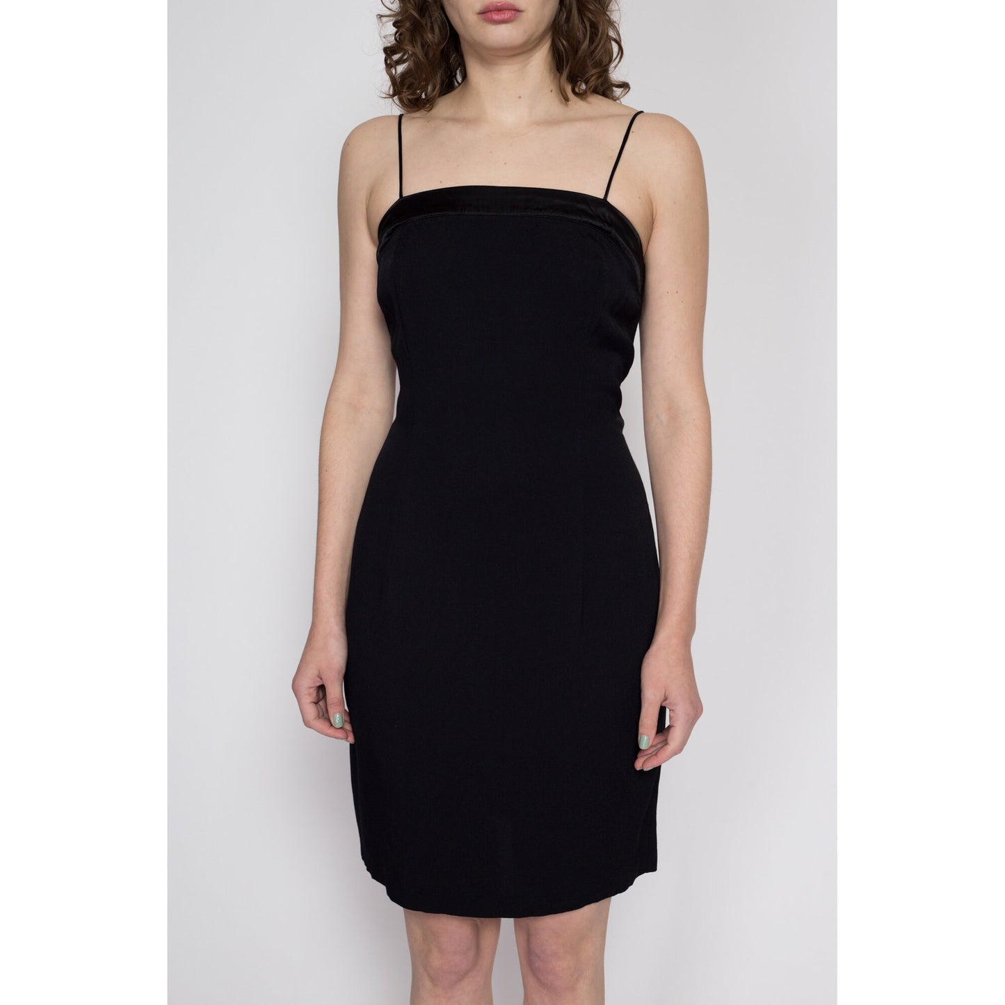 Medium 90s Square Neck Little Black Dress Petite | Vintage A Line Spaghetti Strap Mini Party Dress