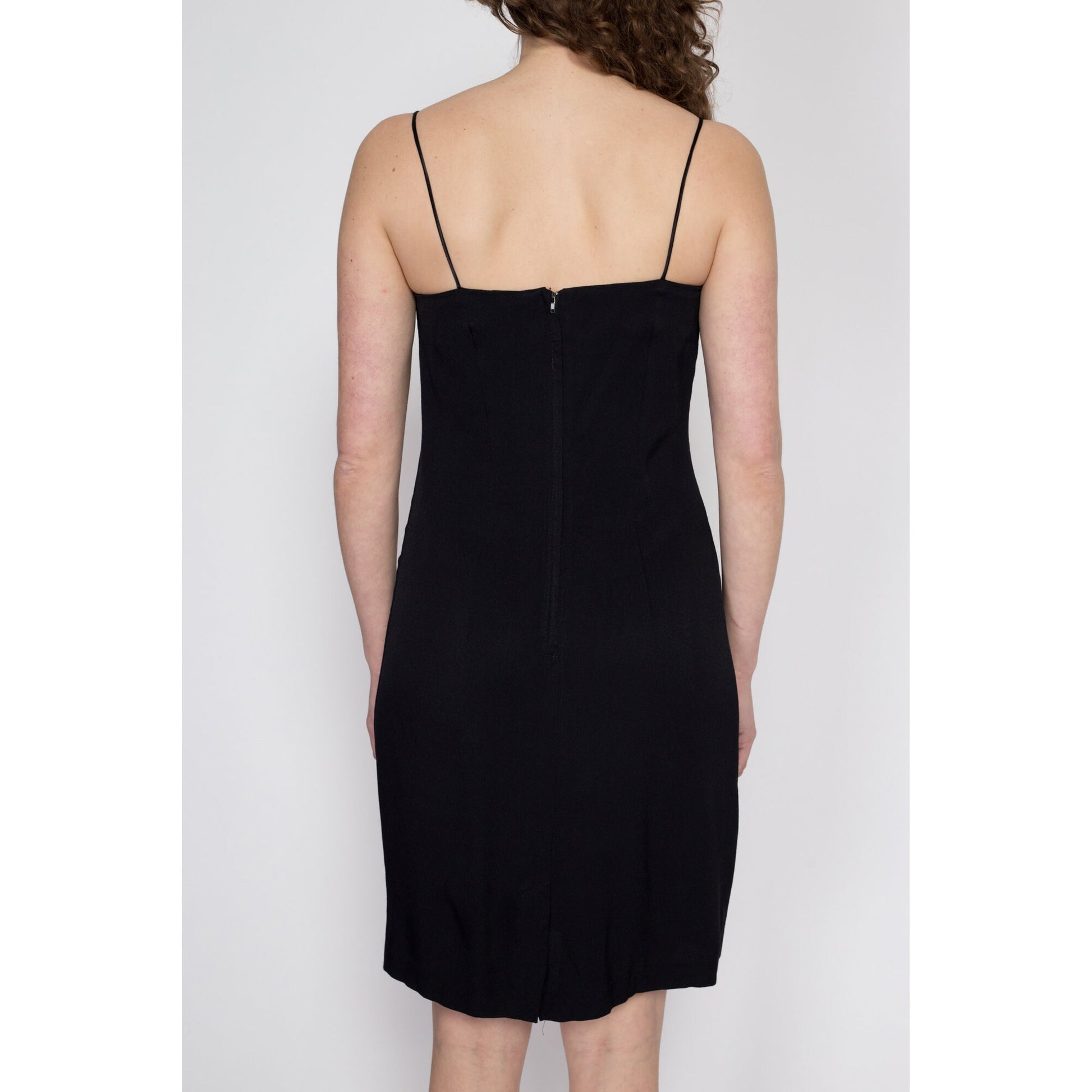 Medium 90s Square Neck Little Black Dress Petite | Vintage A Line Spaghetti Strap Mini Party Dress