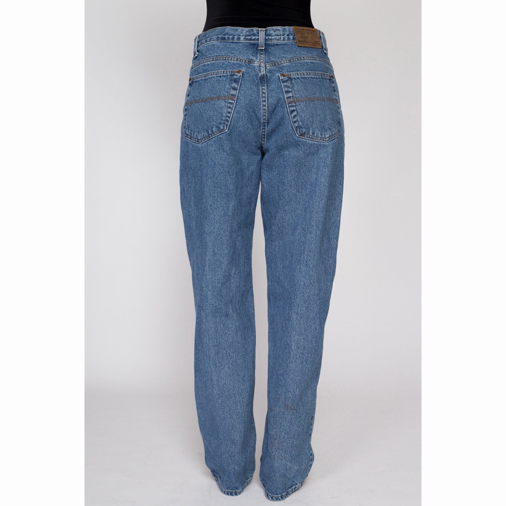 33x32 90s High Waisted Dad Jeans | Vintage Unisex Medium Wash Denim Baggy Tapered Leg Jeans