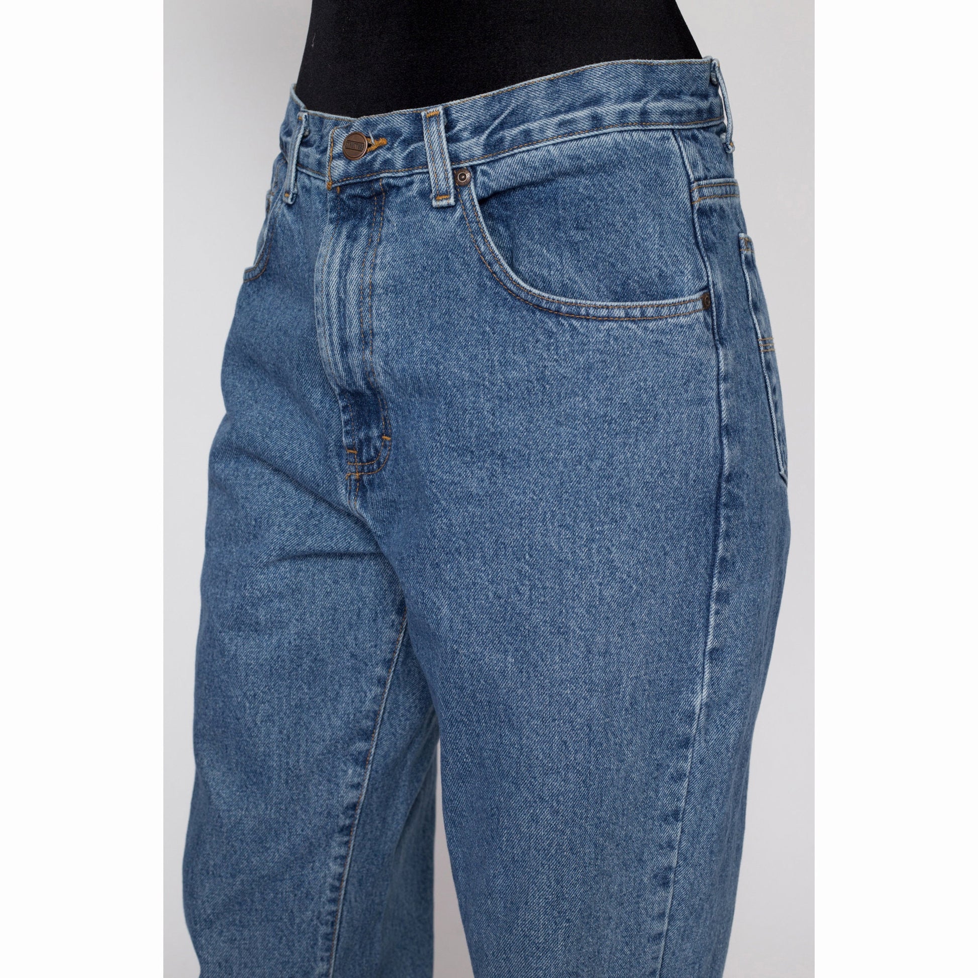 33x32 90s High Waisted Dad Jeans | Vintage Unisex Medium Wash Denim Baggy Tapered Leg Jeans