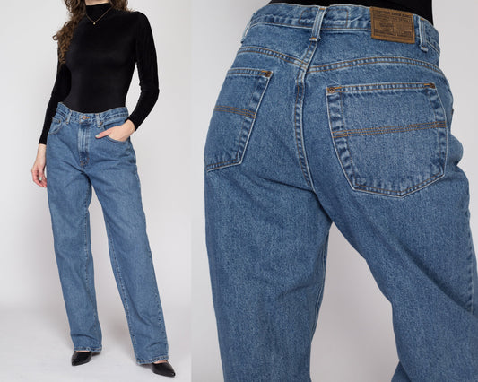 33x32 90s High Waisted Dad Jeans | Vintage Unisex Medium Wash Denim Baggy Tapered Leg Jeans