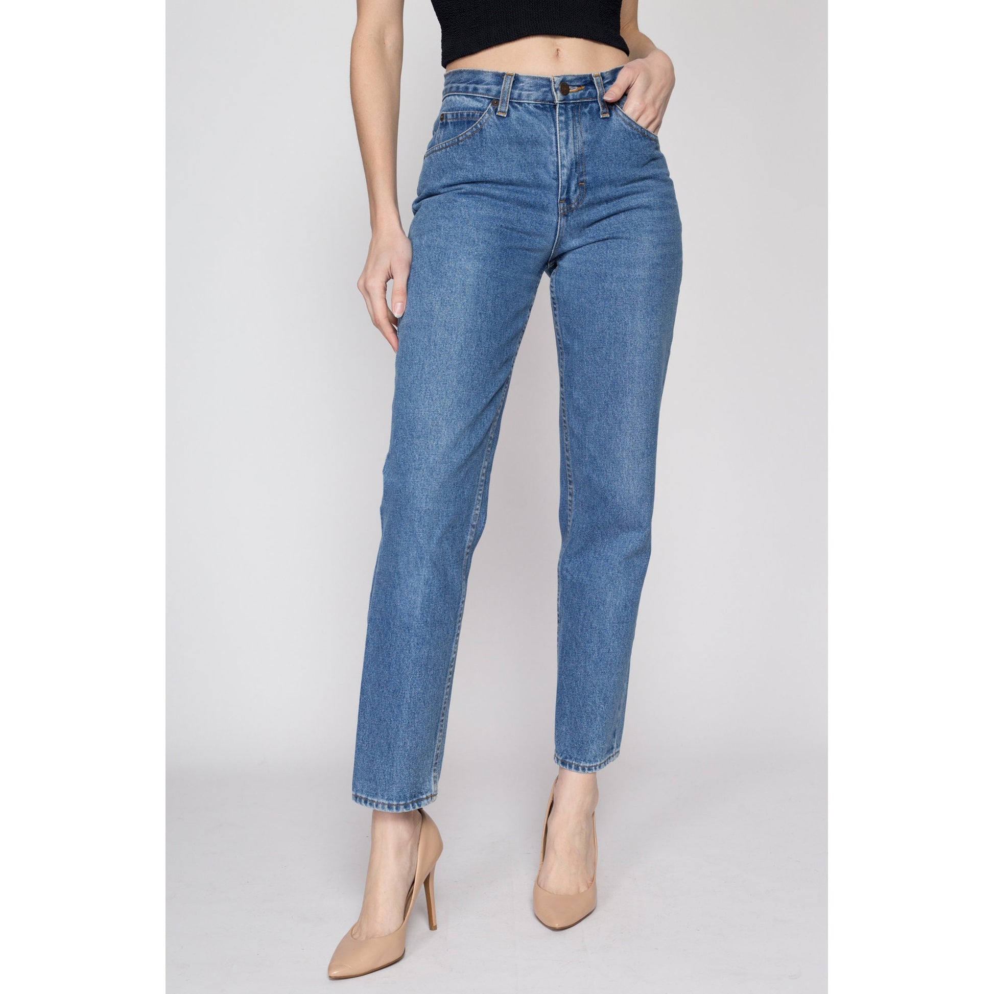 XS 90s Jordache Mid Rise Mom Jeans | Vintage Medium Wash Denim Tapered Leg Jeans