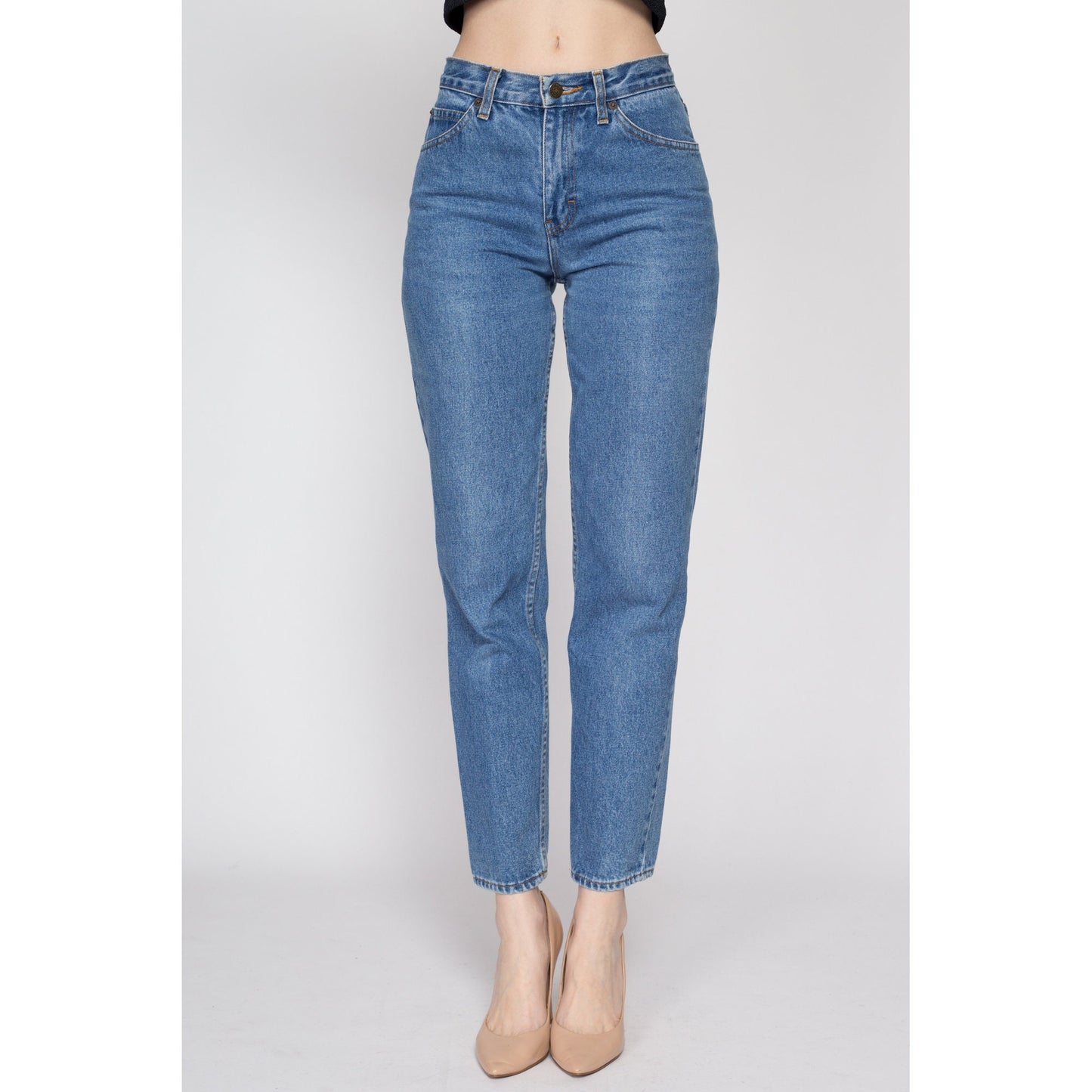 XS 90s Jordache Mid Rise Mom Jeans | Vintage Medium Wash Denim Tapered Leg Jeans