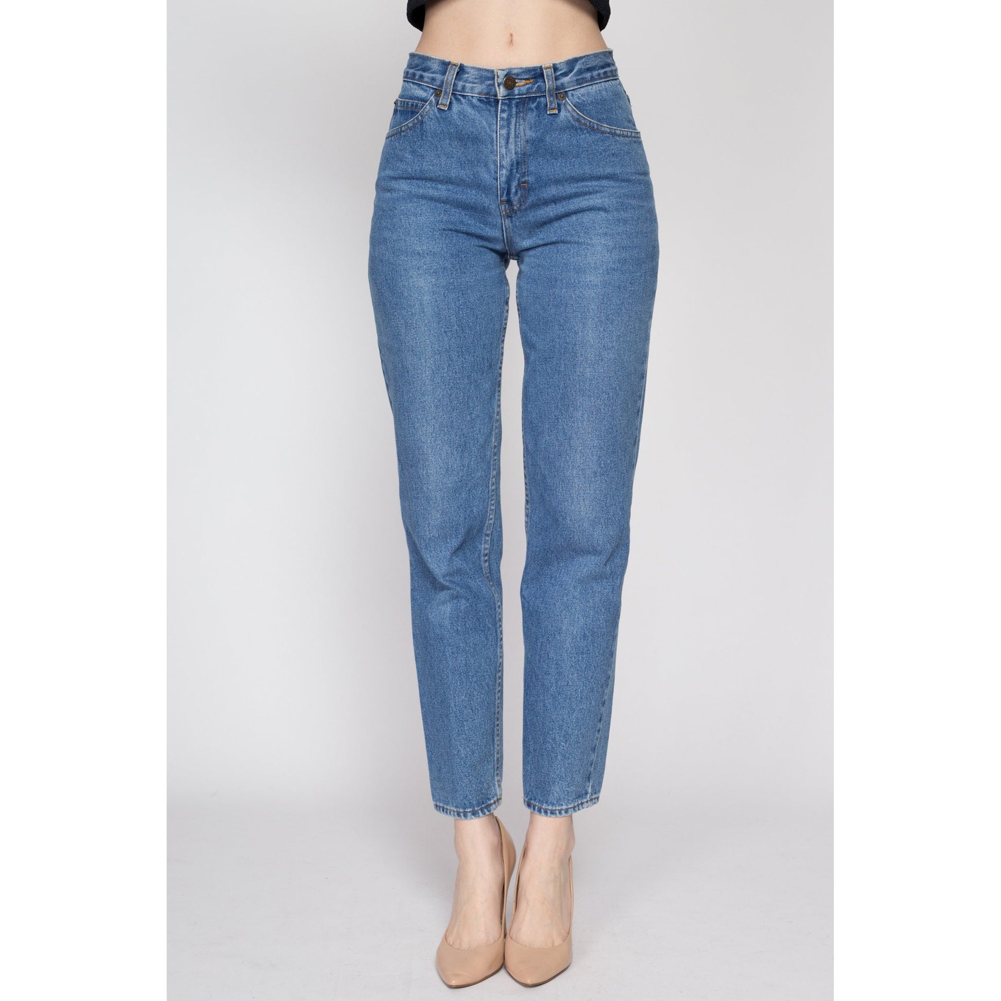 XS 90s Jordache Mid Rise Mom Jeans | Vintage Medium Wash Denim Tapered Leg Jeans