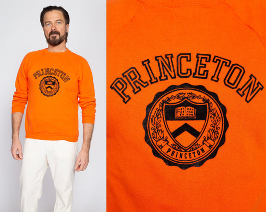 Small 70s 80s Princeton University Raglan Sweatshirt | Vintage Orange Felt Graphic Collegiate Crewneck Pullover