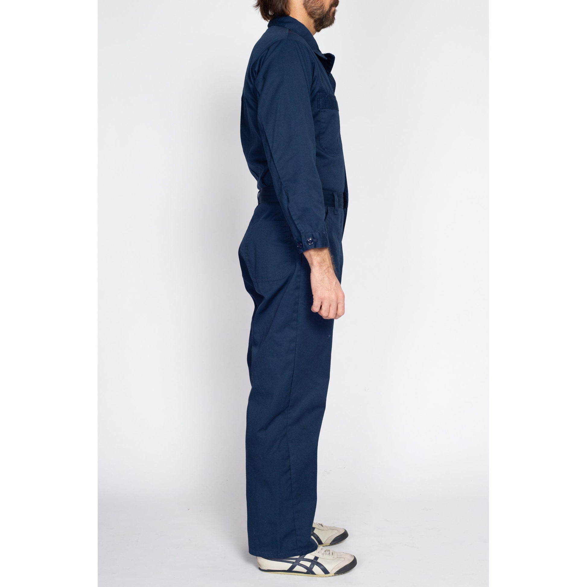 40R Vintage Navy Blue Workwear Coveralls Medium | 90s Y2K Men's Mechanics Boiler Suit Uniform Jumpsuit