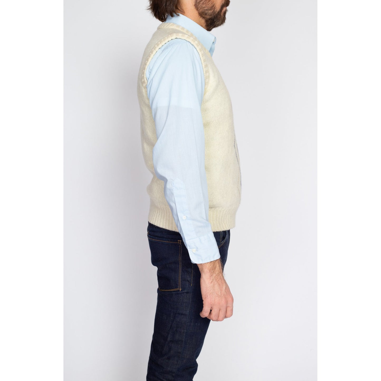 Medium 80s Argyle Mohair Blend Sweater Vest | Vintage Adam Sloane Cream V Neck Sleeveless Knit Pullover