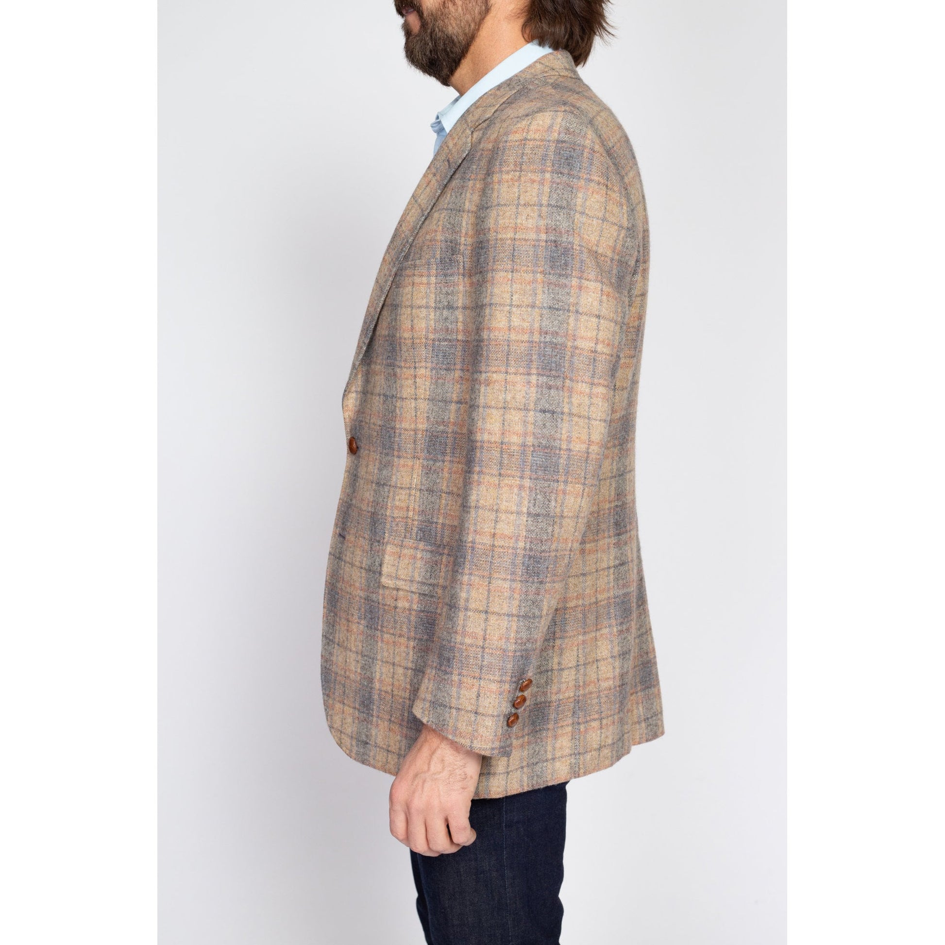 Medium 70s 80s Austin Reed Plaid Wool Sport Coat | Vintage Menswear Button Up Notched Collar Blazer Jacket