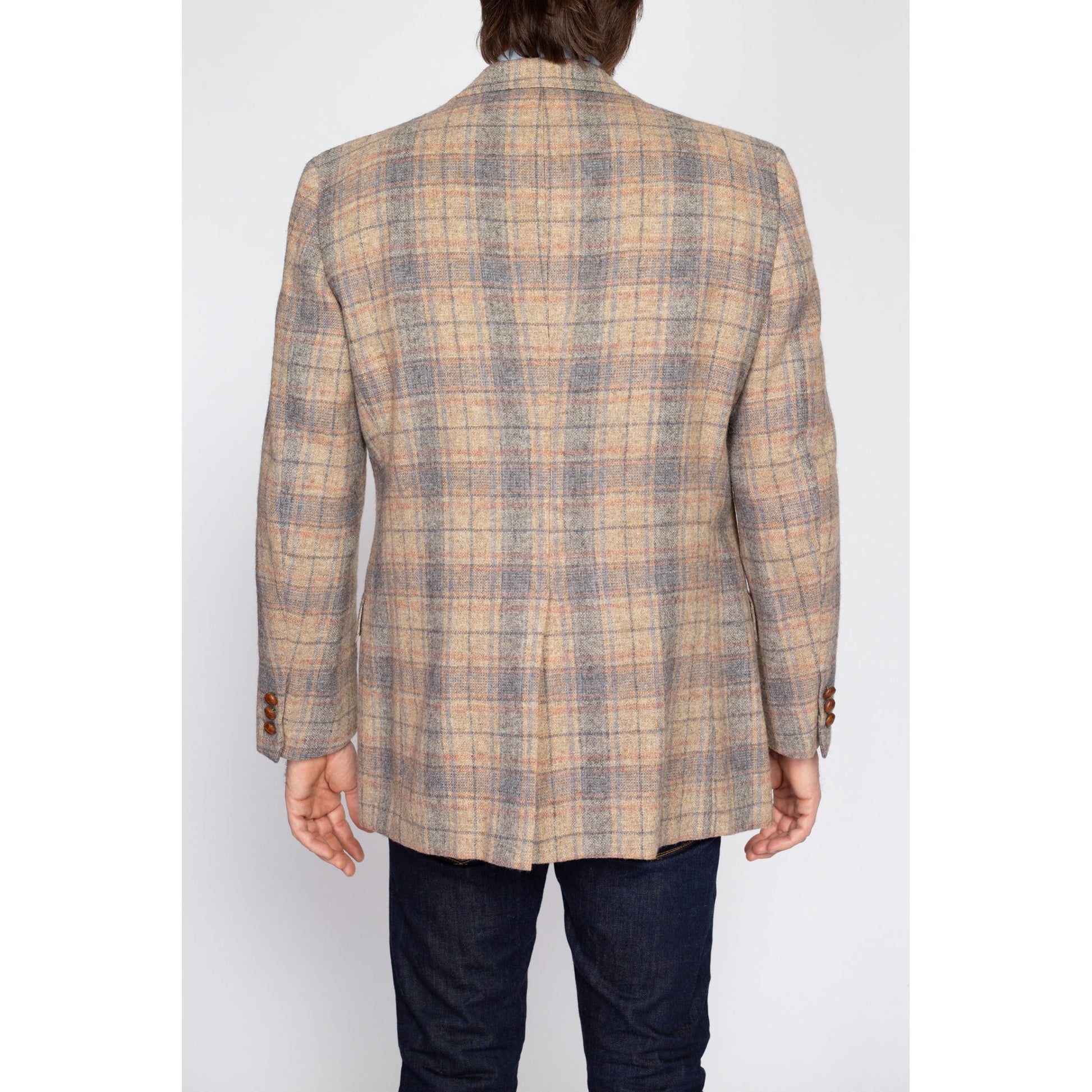 Medium 70s 80s Austin Reed Plaid Wool Sport Coat | Vintage Menswear Button Up Notched Collar Blazer Jacket