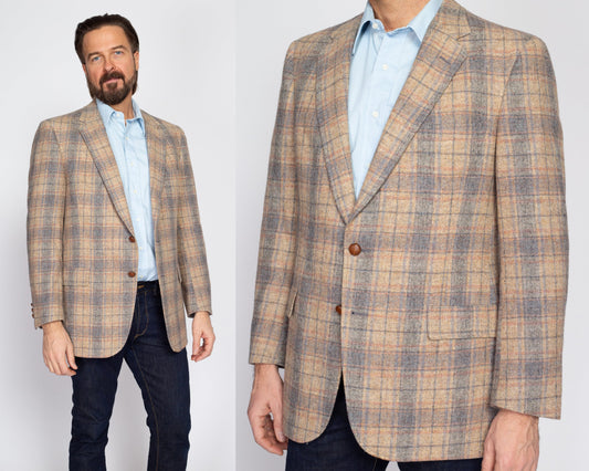 Medium 70s 80s Austin Reed Plaid Wool Sport Coat | Vintage Menswear Button Up Notched Collar Blazer Jacket