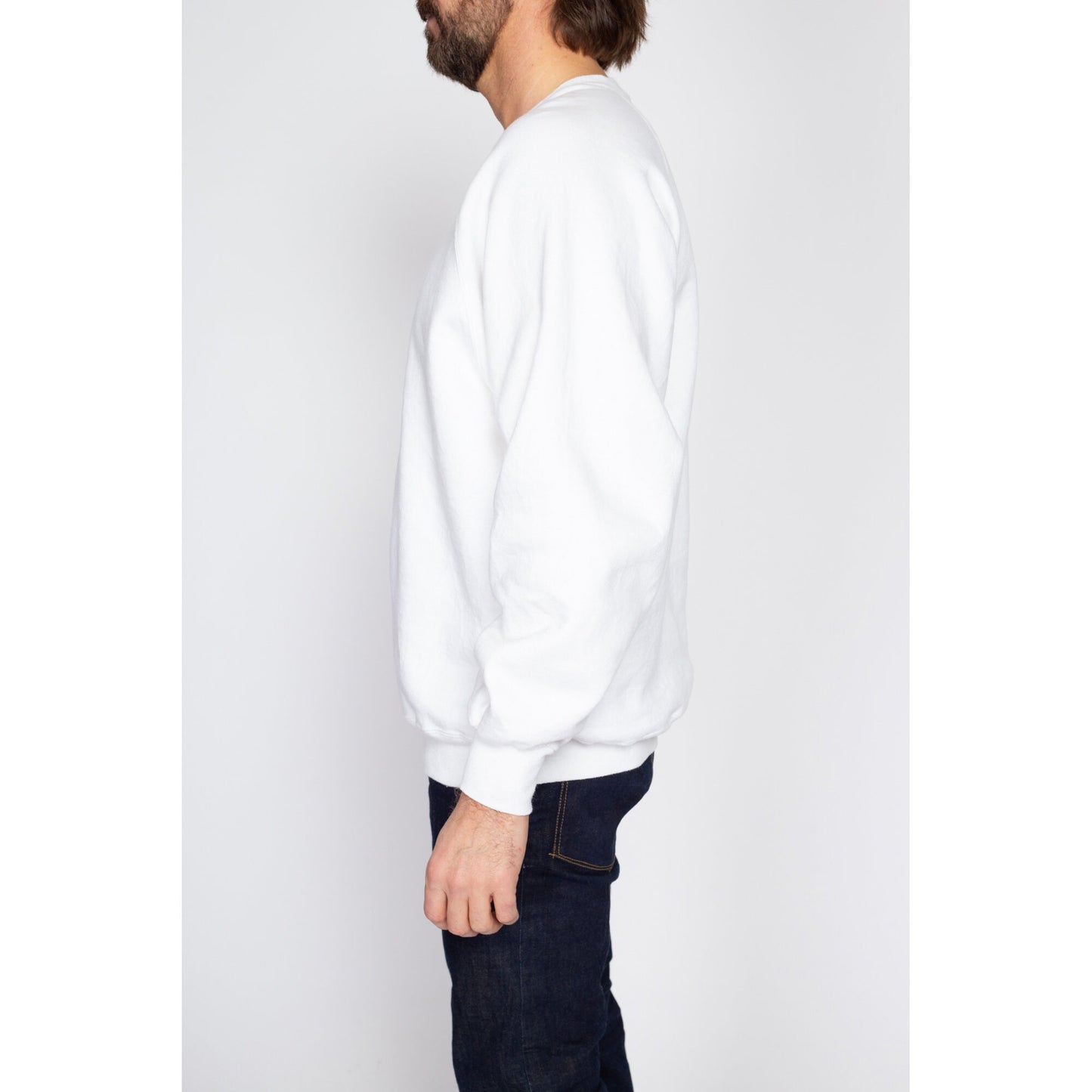 XL 90s White Raglan Sleeve Crewneck Sweatshirt | Vintage Men's Jerzees By Russell Blank Plain Pullover