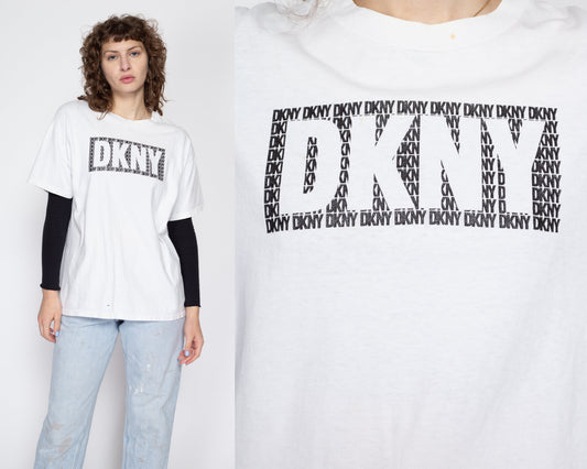 XL 90s DKNY T Shirt | Vintage White Logo Graphic Tee