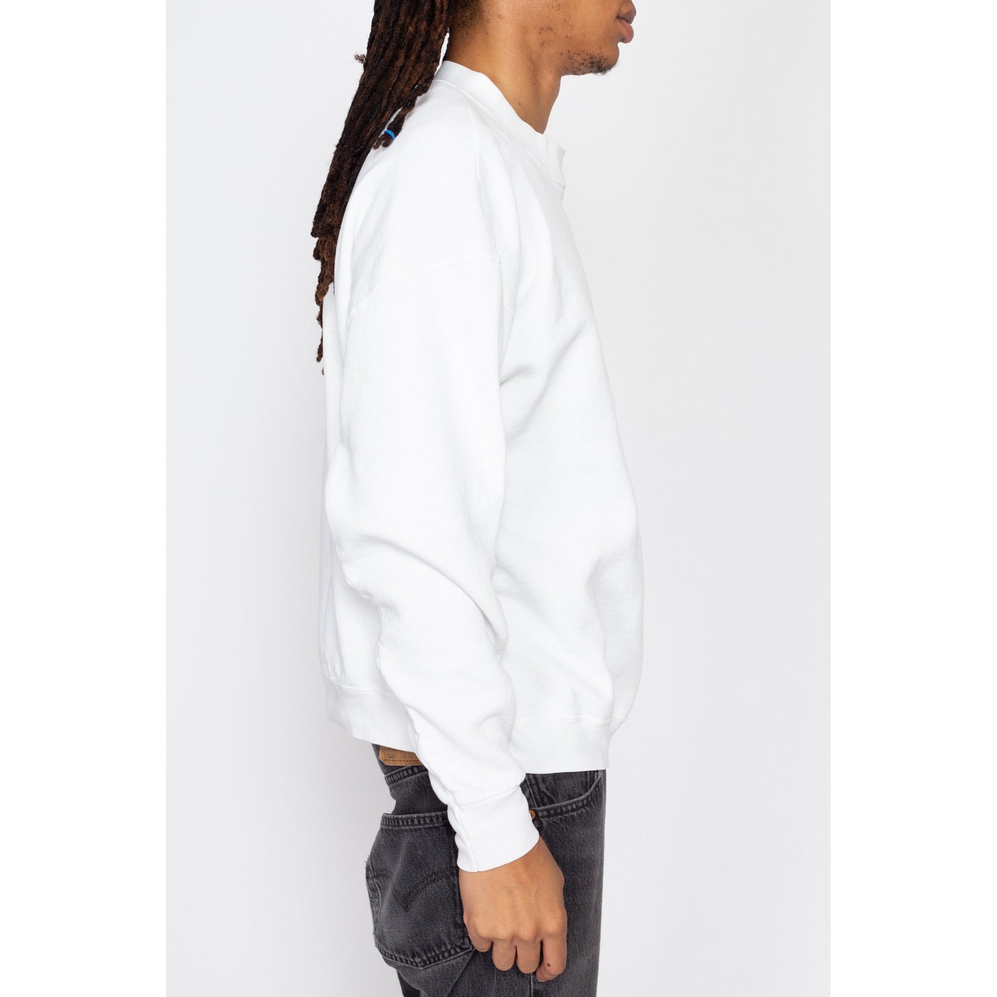 Lrg-XL 90s White Crewneck Sweatshirt | Vintage Men's Blank Plain Pullover