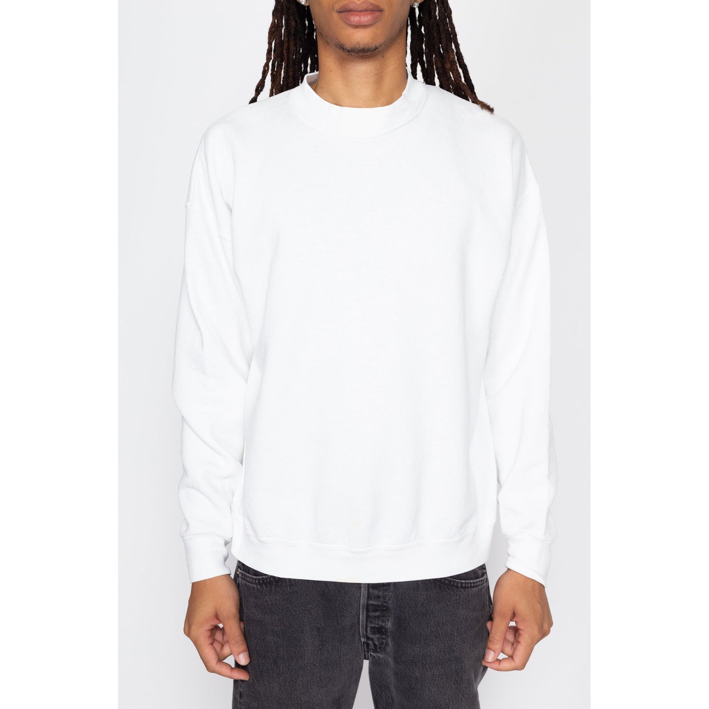 Lrg-XL 90s White Crewneck Sweatshirt | Vintage Men's Blank Plain Pullover