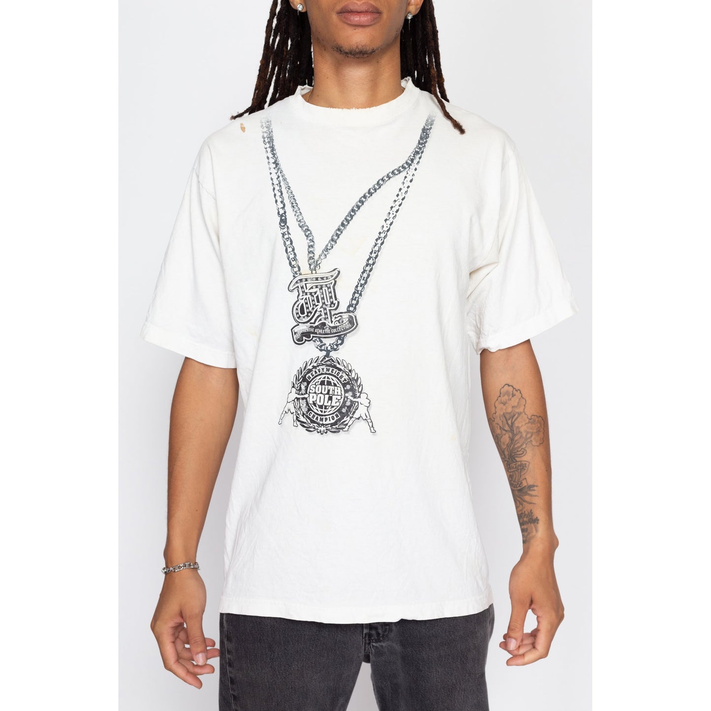 Medium Y2K Southpole Bling T Shirt | Vintage Streetwear Hip Hop Distressed Oversize Graphic Tee