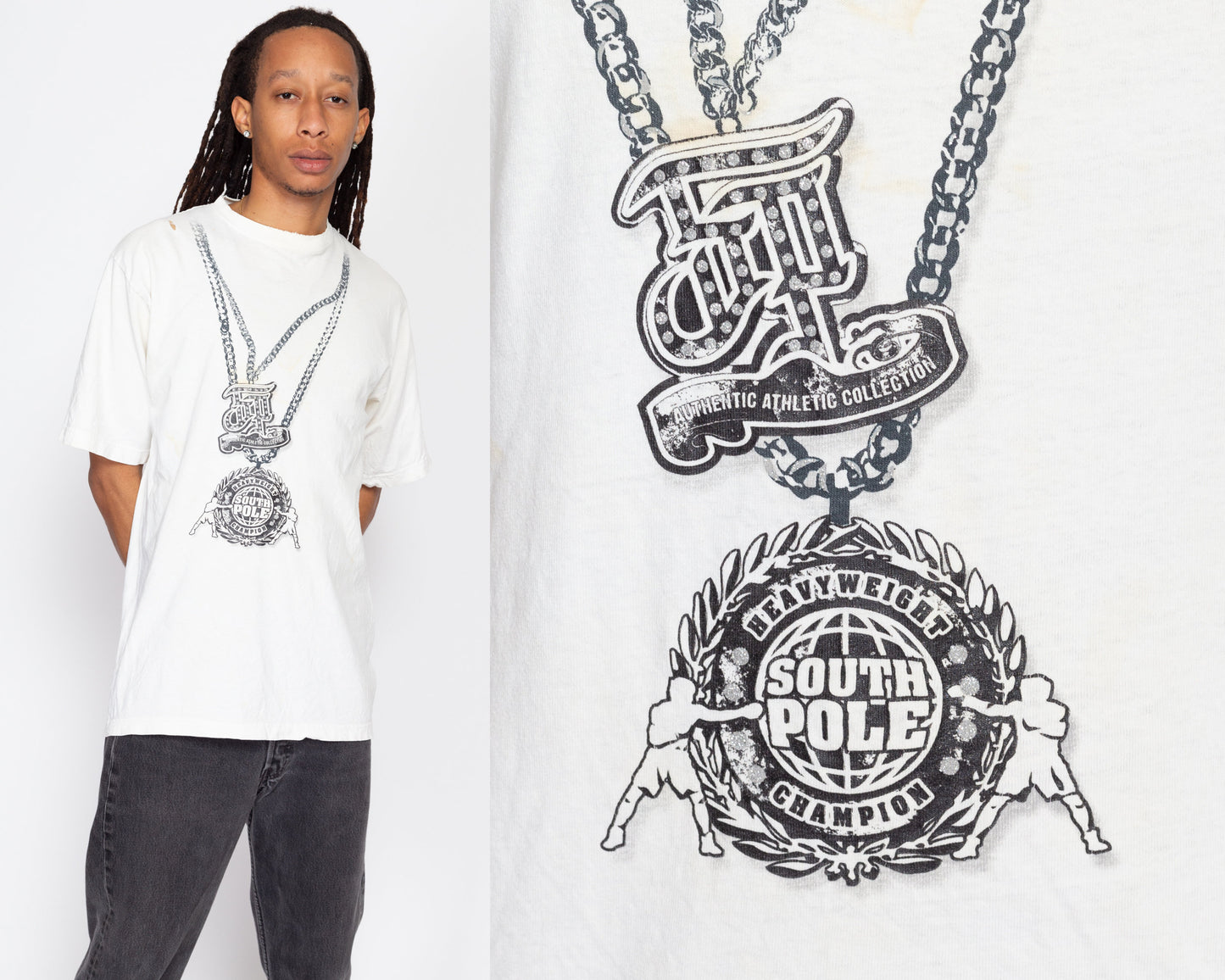 Medium Y2K Southpole Bling T Shirt | Vintage Streetwear Hip Hop Distressed Oversize Graphic Tee