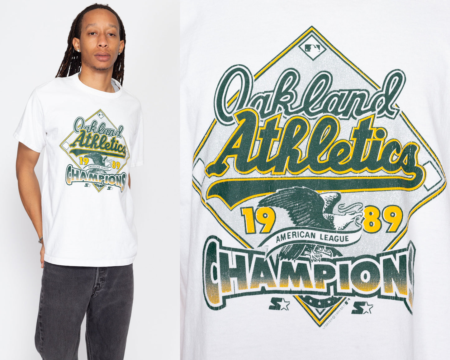 XL 80s Oakland Athletics 1989 Champions Starter T Shirt | Vintage Battle Of The Bay MLB Baseball Graphic Tee