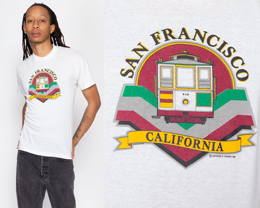 Large 80s San Francisco California Cable Car T Shirt | Vintage Heather Grey Graphic Tourist Tee