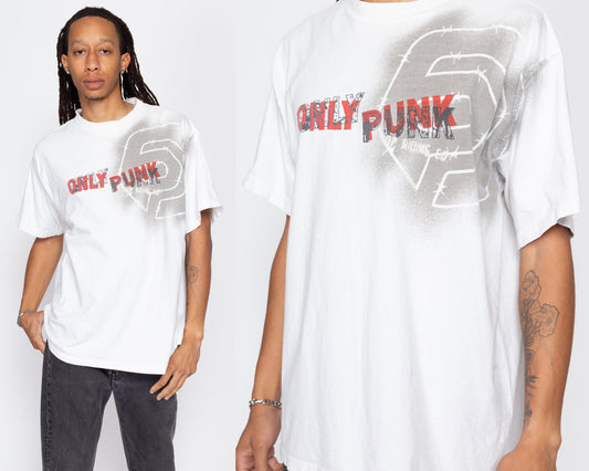 XL 90s Only Punk OP Riding Co Skater T Shirt | Vintage Streetwear Surfer Brand Distressed White Graphic Tee