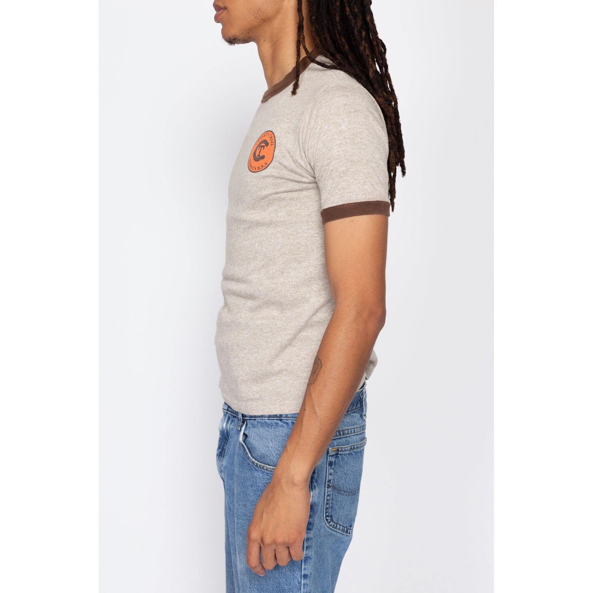 Small 80s Boy Scouts Brown Ringer T Shirt | Vintage Cresap's Trail Straus BSA Two Tone Graphic Tee