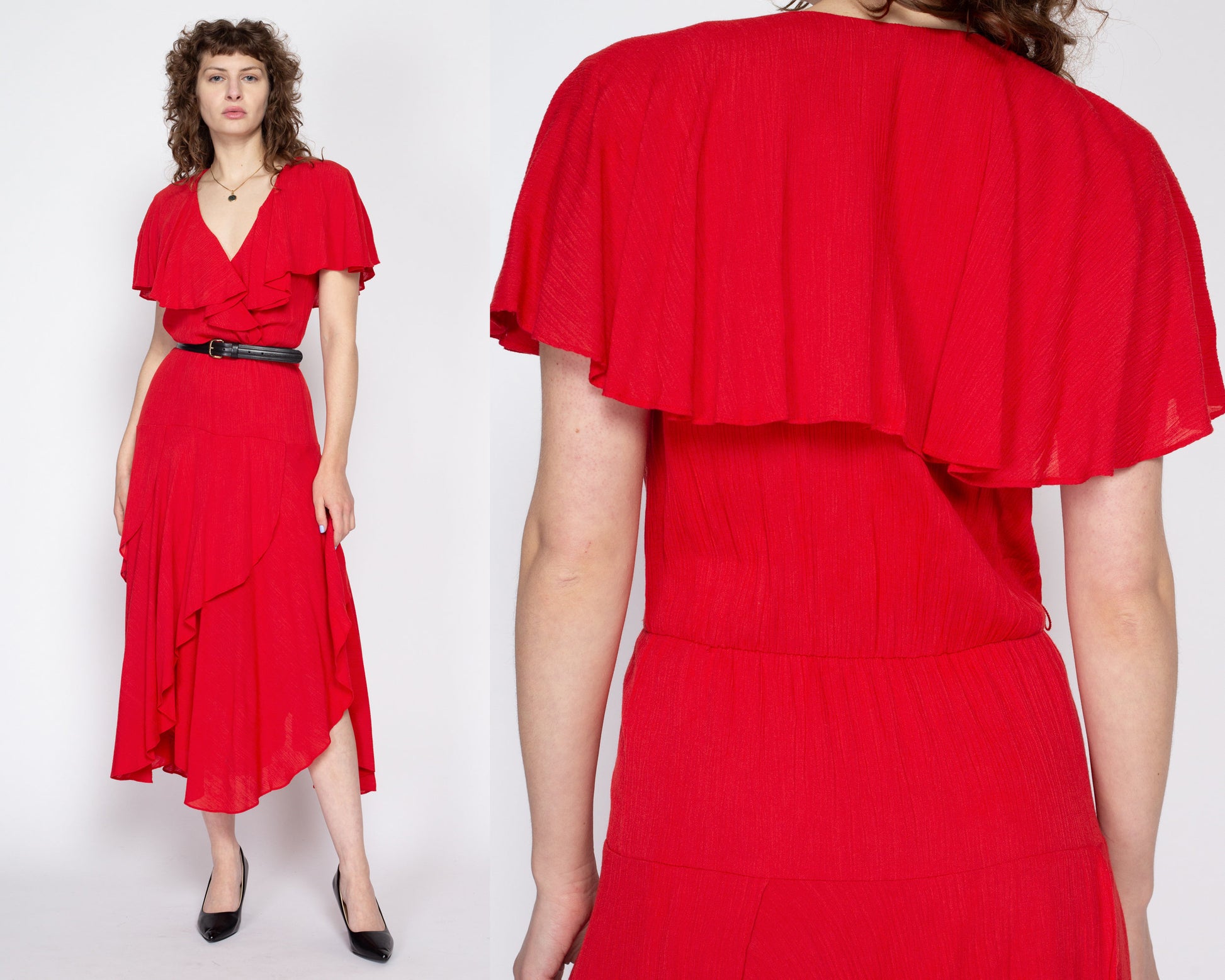 Medium 80s Red Flowy Capelet Maxi Dress Medium 80s Red Flowy Capelet Maxi Dress