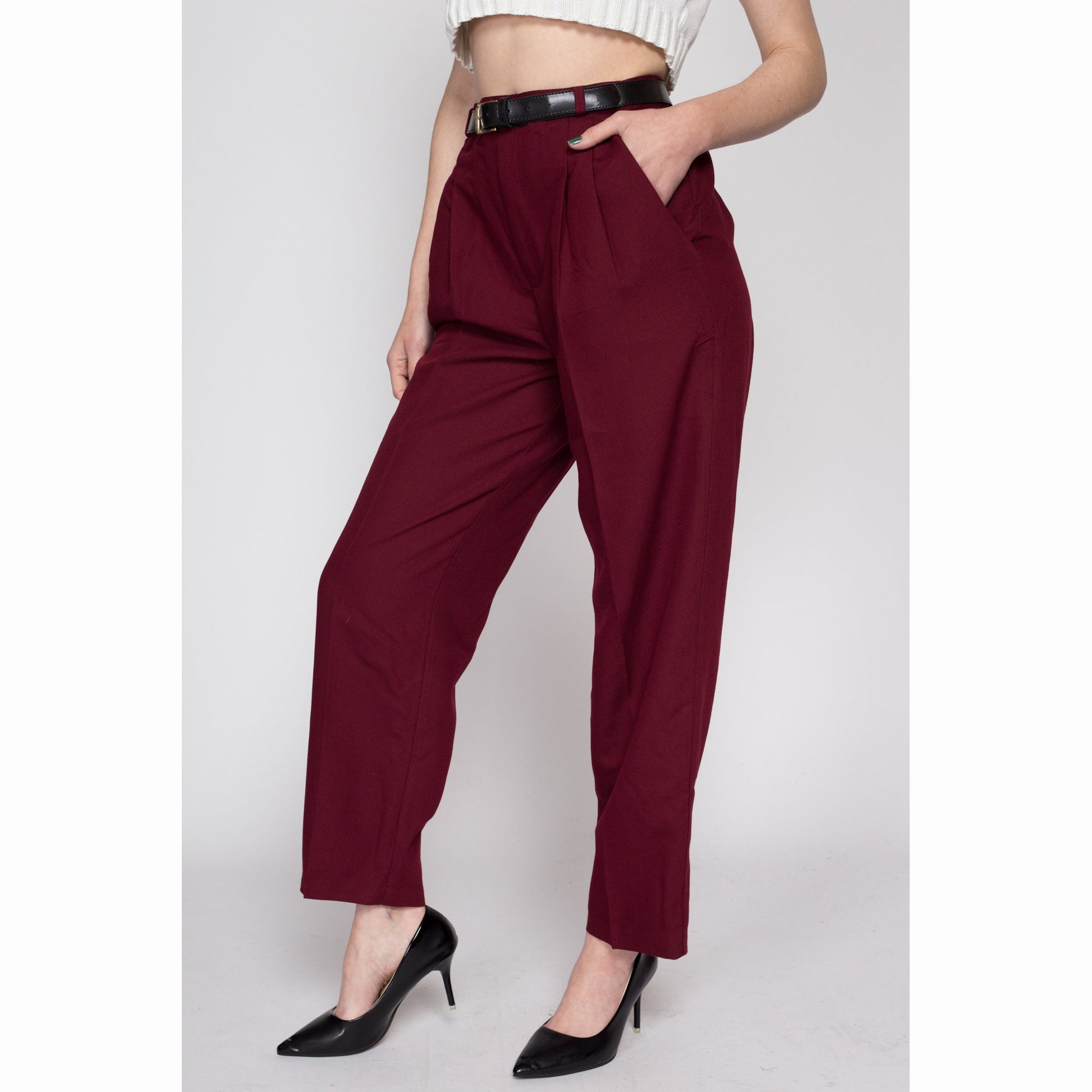 Med-Lrg 80s Maroon Belted Trousers NWT 28-31 – Flying Apple Vintage