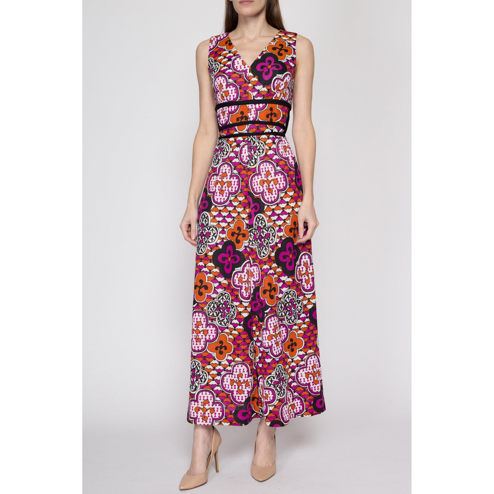 70s Psychedelic Floral Boho Maxi Dress - Small 70s Psychedelic Floral Boho Maxi Dress - Small
