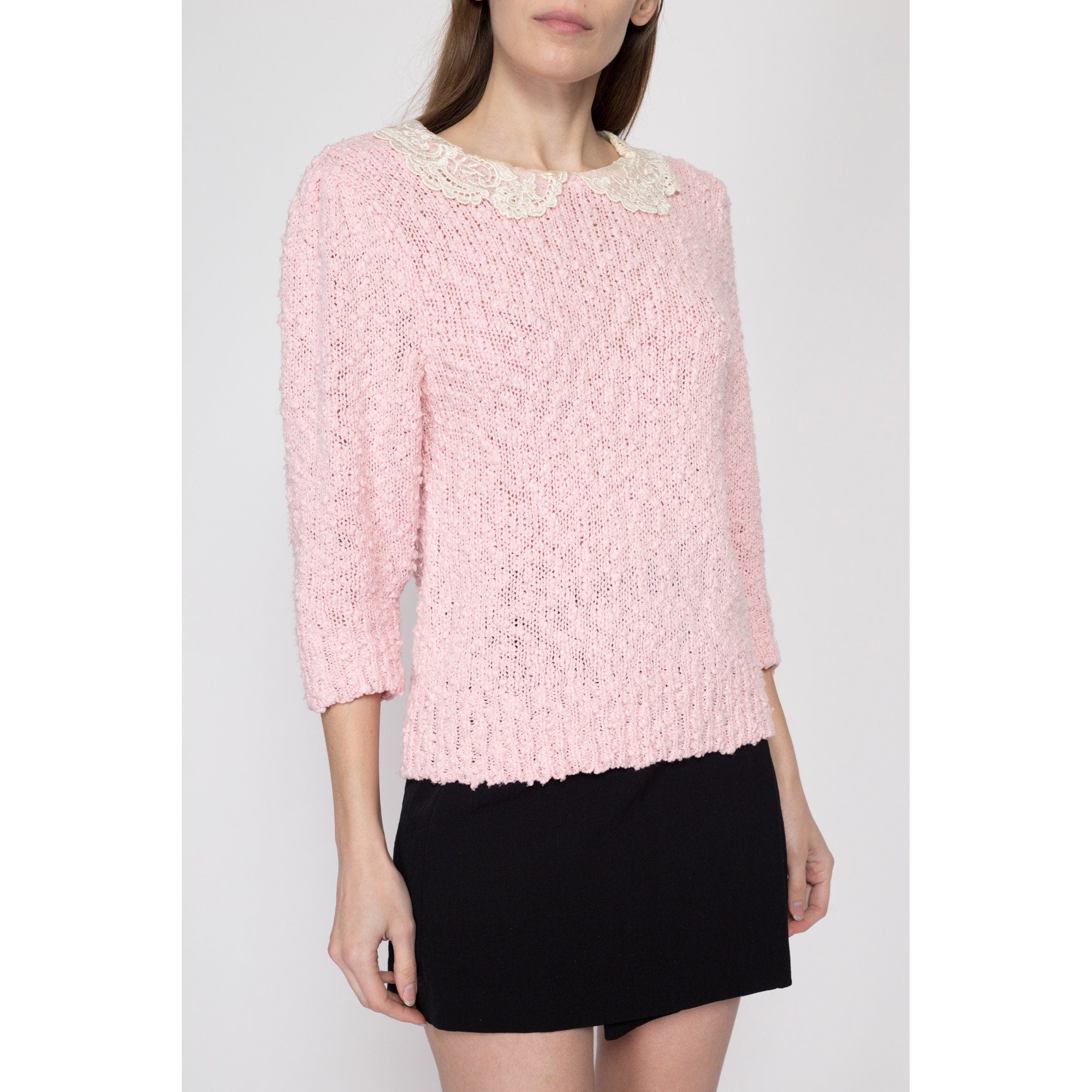 Pink sweater white collar store