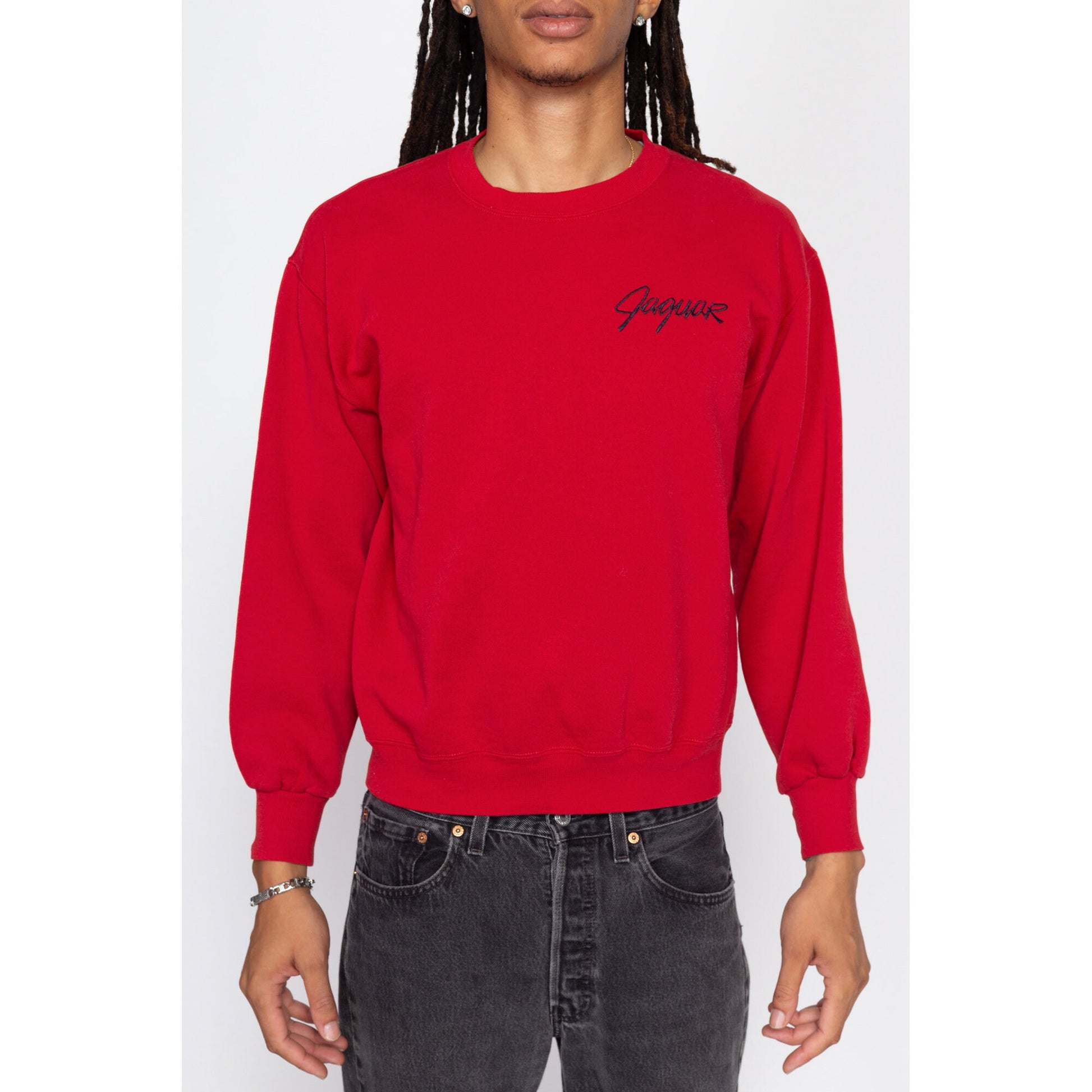 Medium 90s Jaguar Red Sweatshirt | Vintage Car Brand Graphic Pullover
