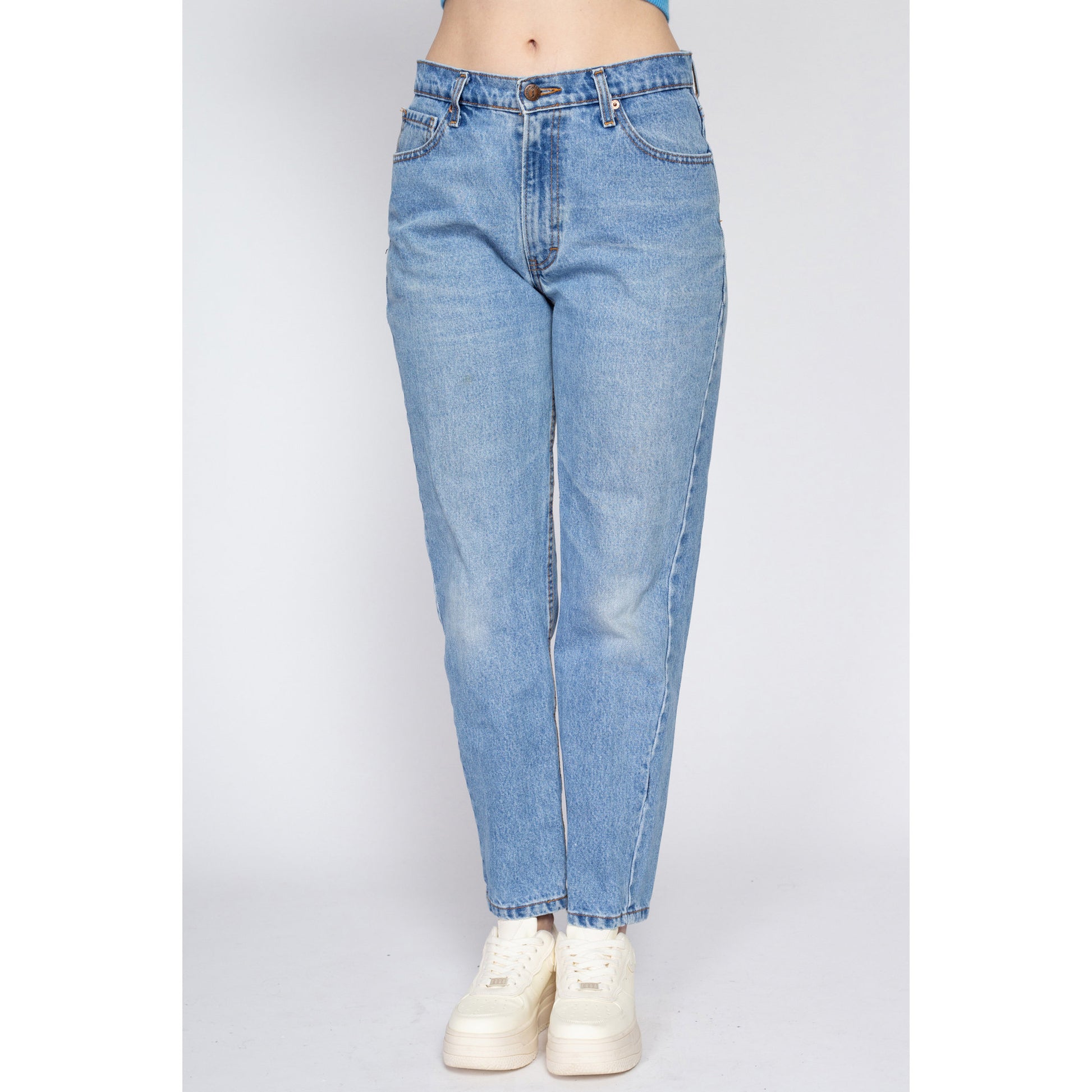 Medium 90s Jordache Mid Rise Mom Jeans 29" | Vintage Faded Light Wash Denim Tapered Leg Jeans