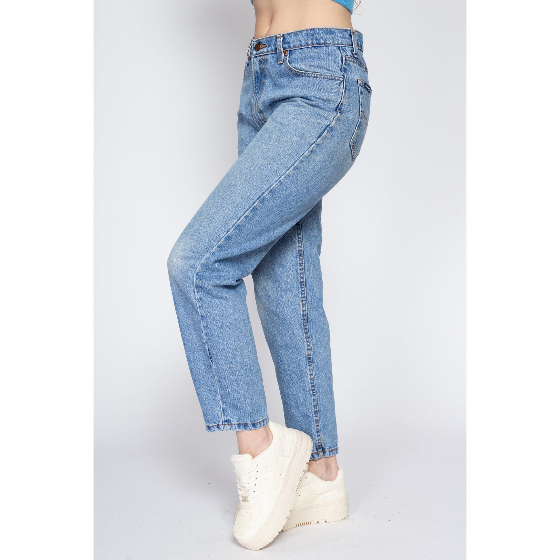 Medium 90s Jordache Mid Rise Mom Jeans 29" | Vintage Faded Light Wash Denim Tapered Leg Jeans