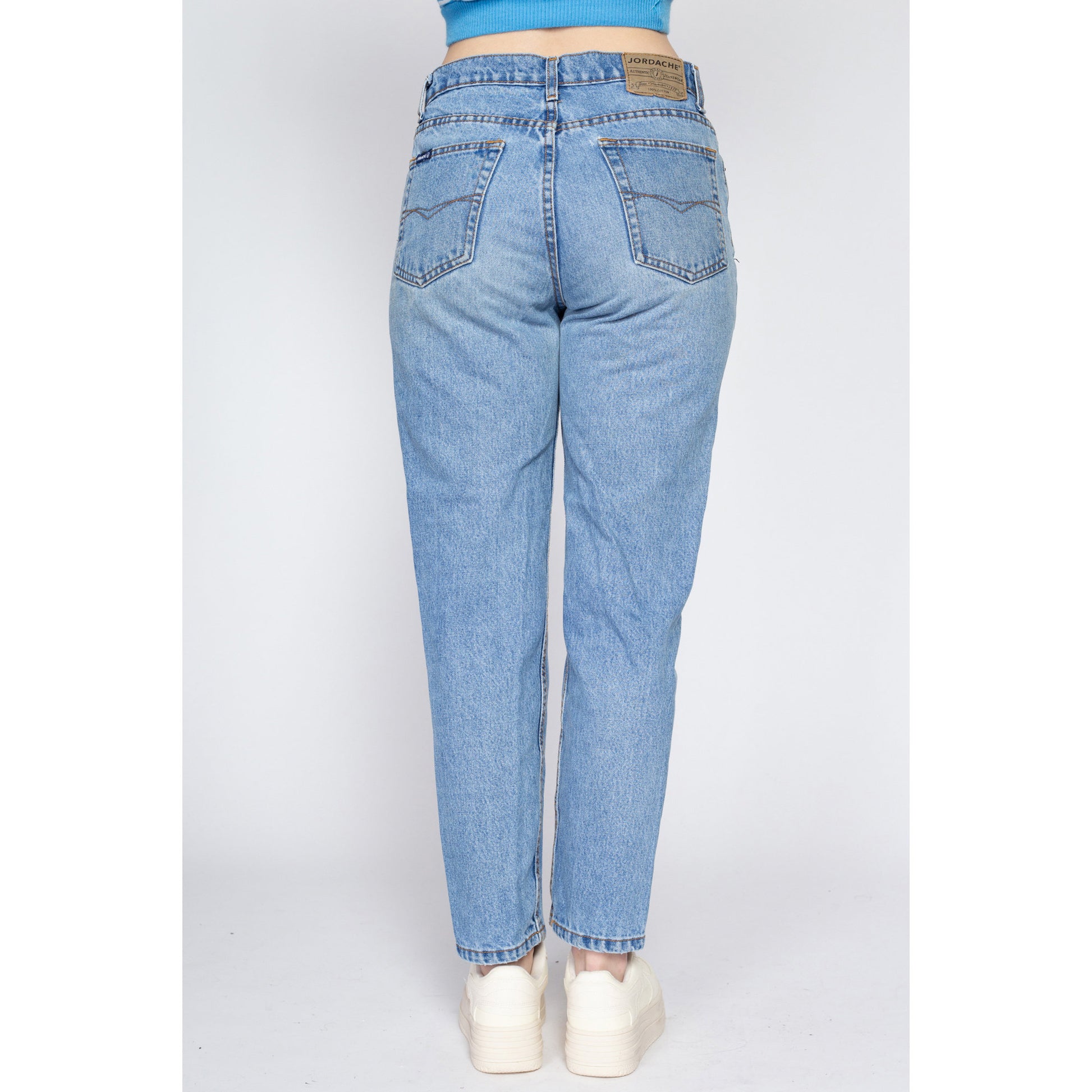 Medium 90s Jordache Mid Rise Mom Jeans 29" | Vintage Faded Light Wash Denim Tapered Leg Jeans