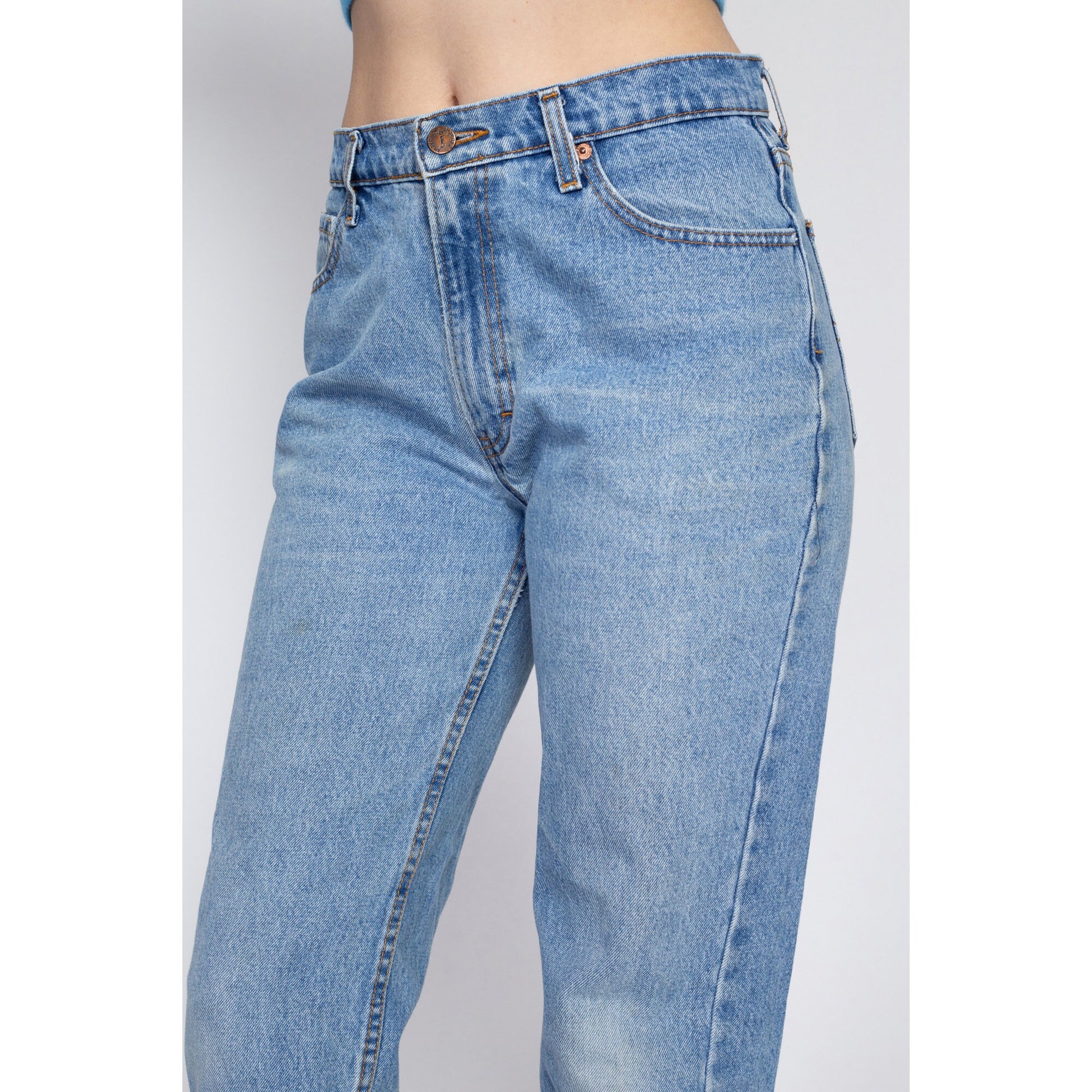 Medium 90s Jordache Mid Rise Mom Jeans 29" | Vintage Faded Light Wash Denim Tapered Leg Jeans
