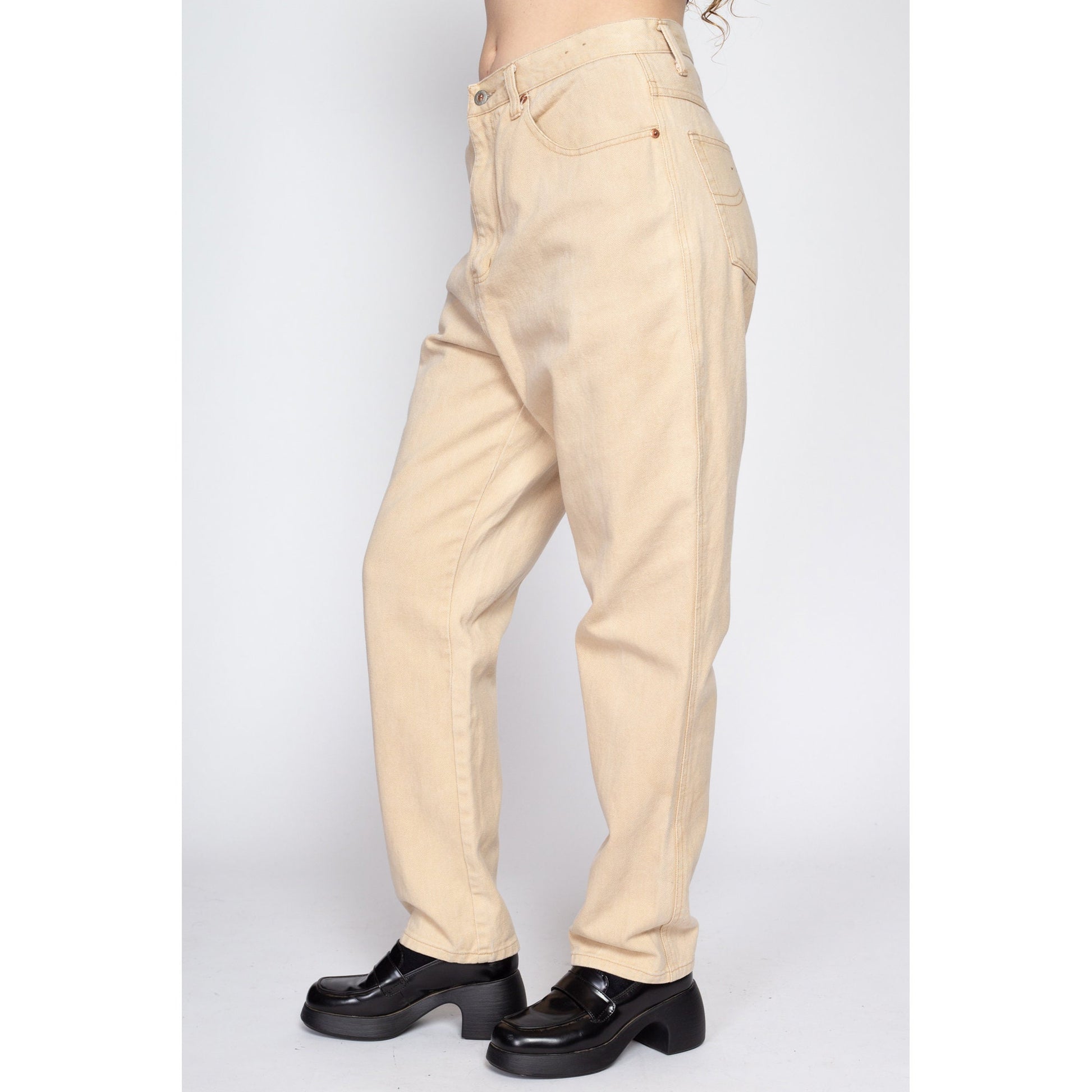 Med-Lrg 80s High Waisted Butter Yellow Jeans 30" | Vintage Denim Relaxed Tapered Leg Baggy Dad Jeans