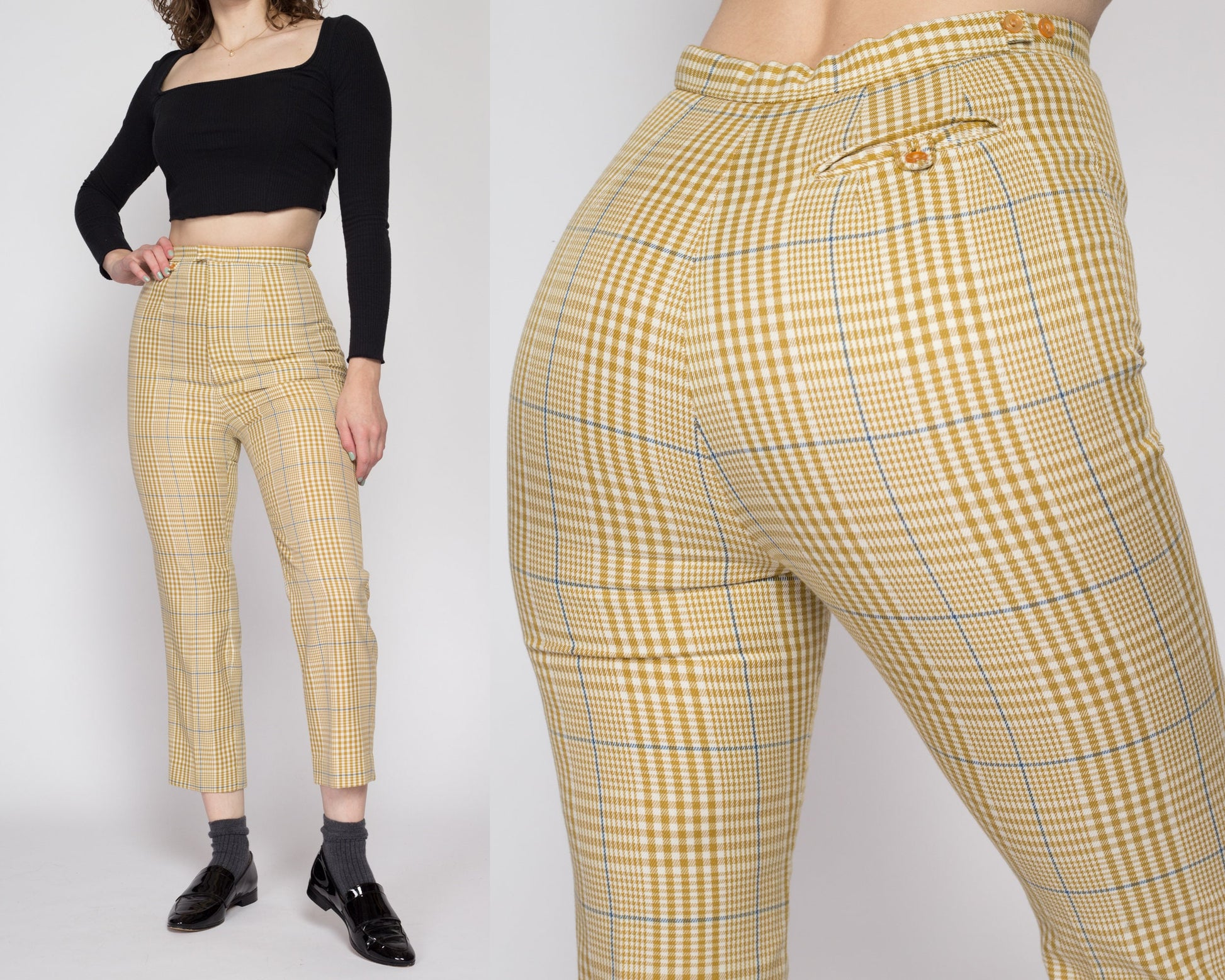 Small 60s Jack Winter Yellow Plaid High Waisted Pants Petite – Flying Apple  Vintage