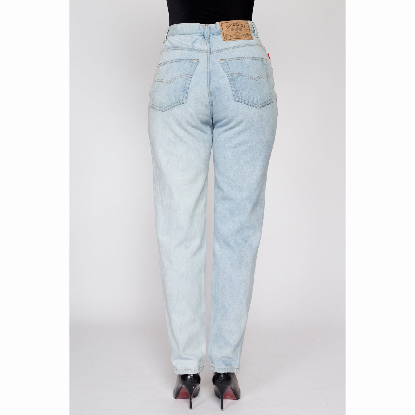 Medium 90s Two Tone Light Wash High Waisted Jeans 28" | Vintage Faded Denim Tapered Leg Mom Jeans