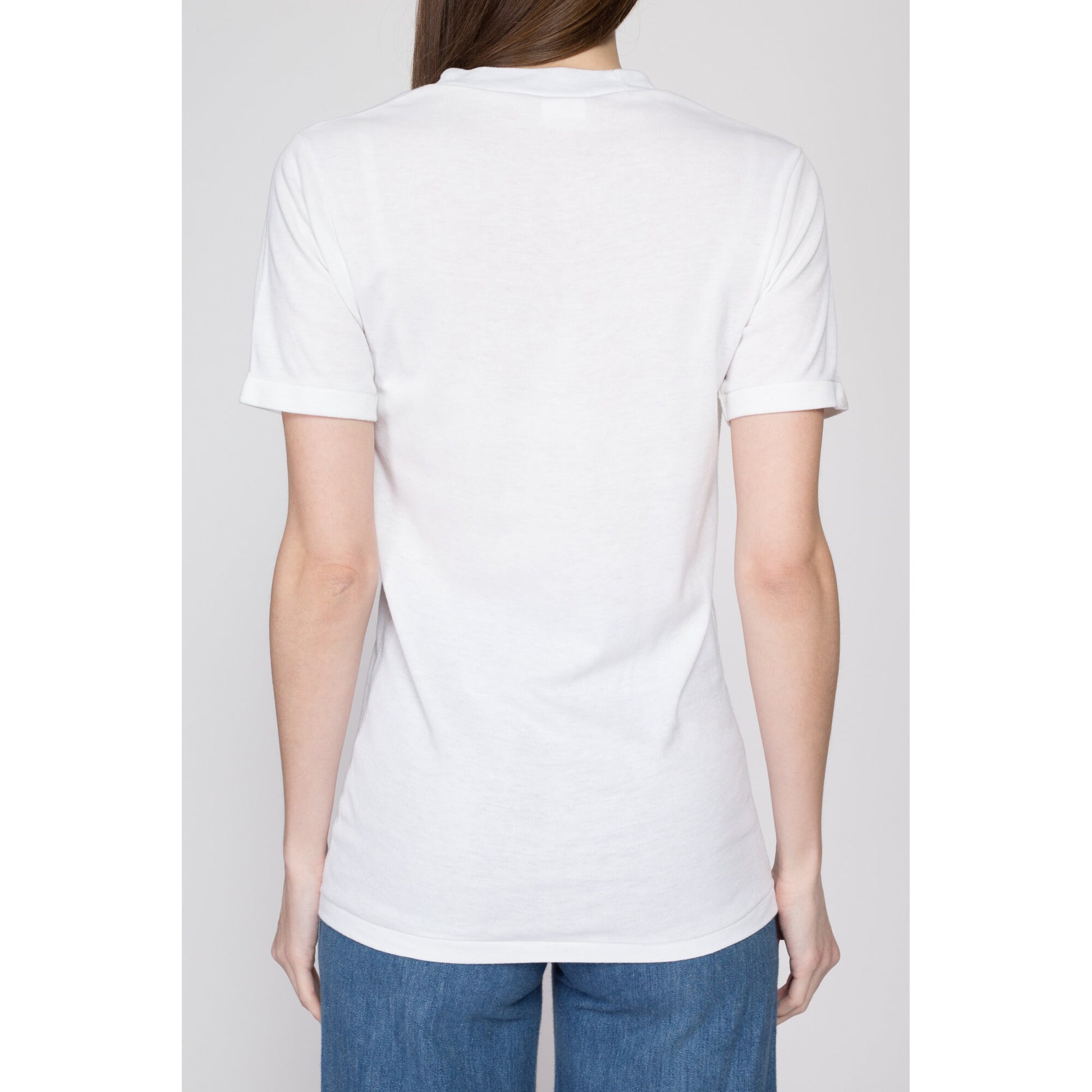 Small 80s St. Thomas Seahorse Tourist T Shirt | Vintage Virgin Islands White Fitted Long Graphic Tee