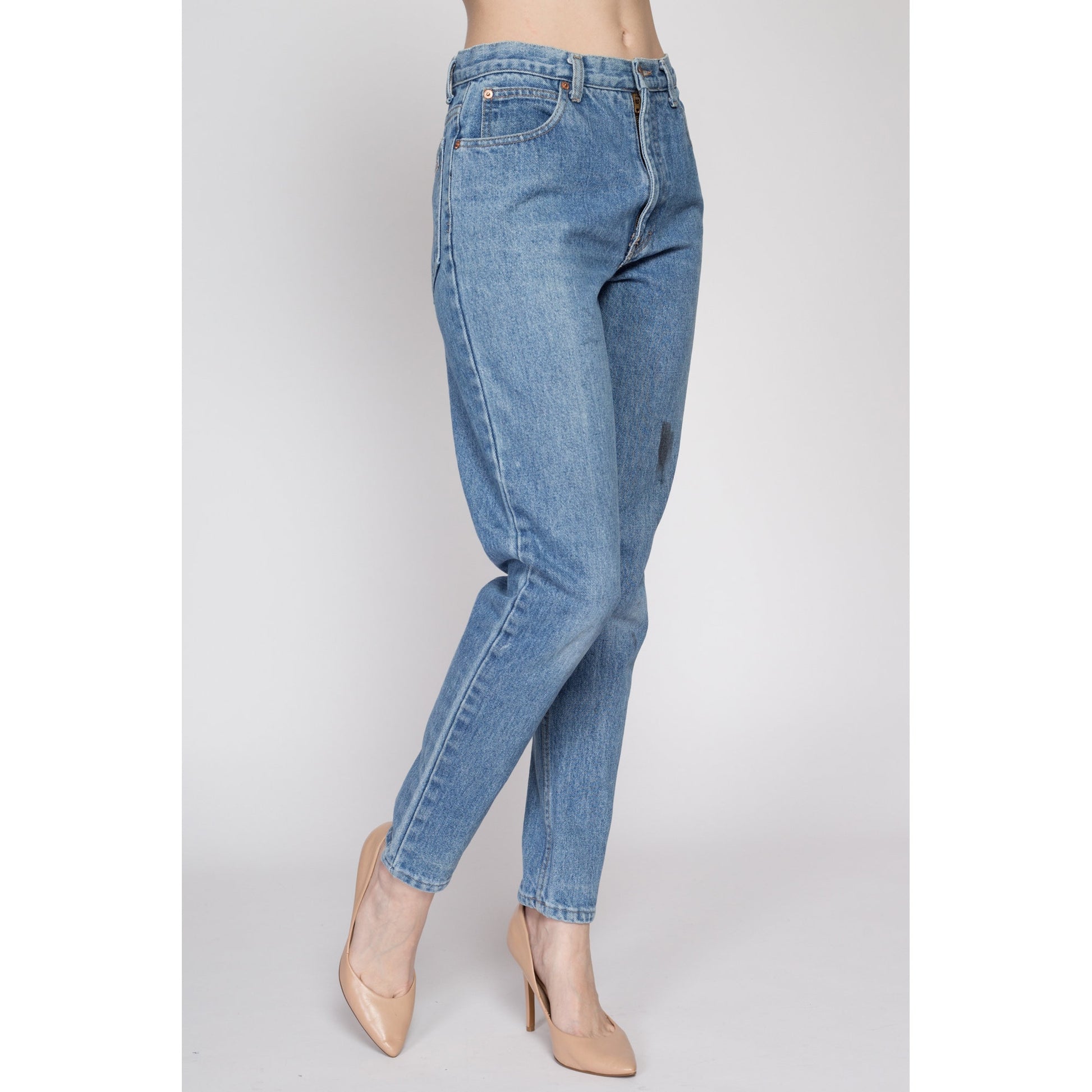Small 80s Calvin Klein High Waisted Mom Jeans 27" | Vintage CK Denim Tapered Leg Distressed Jeans