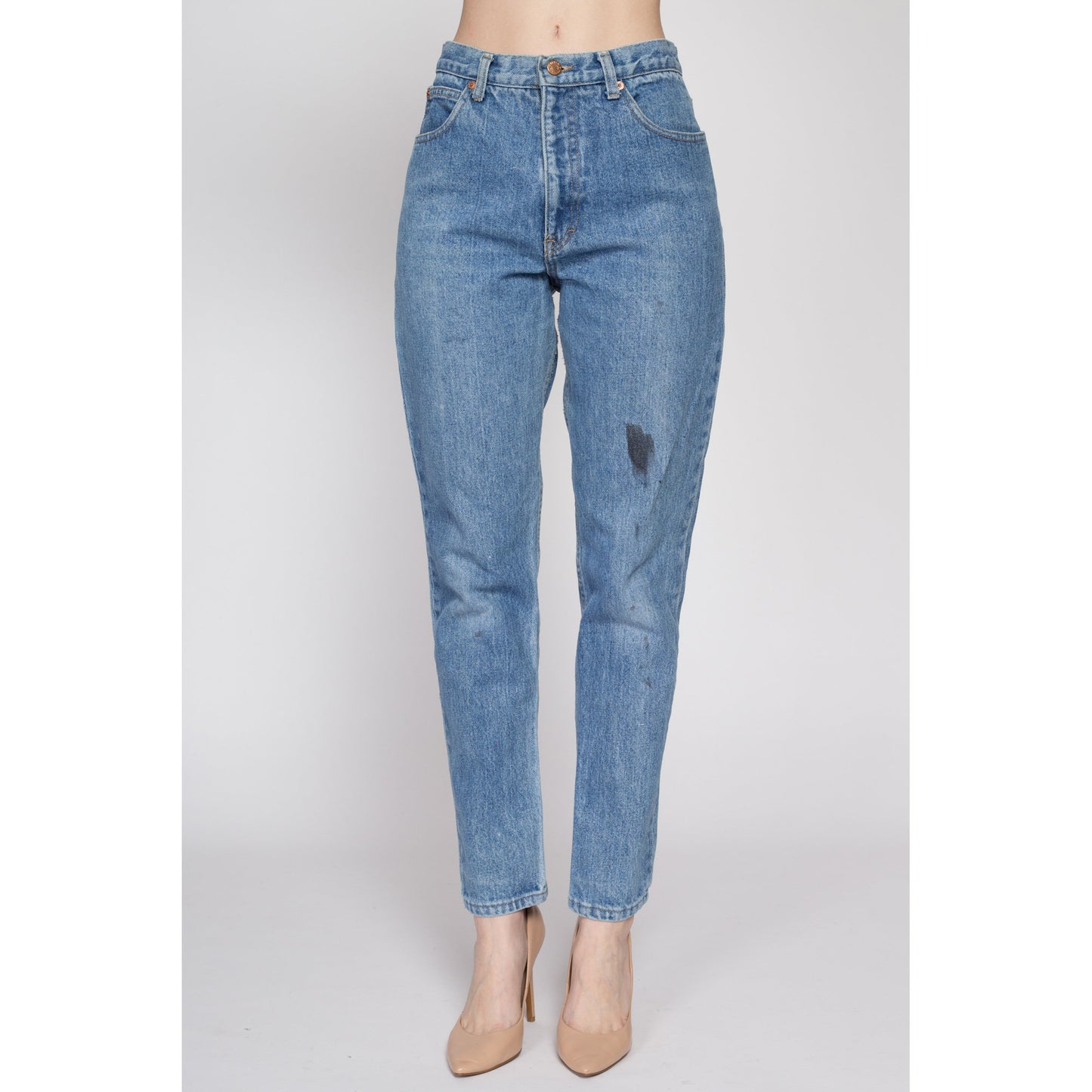 Small 80s Calvin Klein High Waisted Mom Jeans 27" | Vintage CK Denim Tapered Leg Distressed Jeans