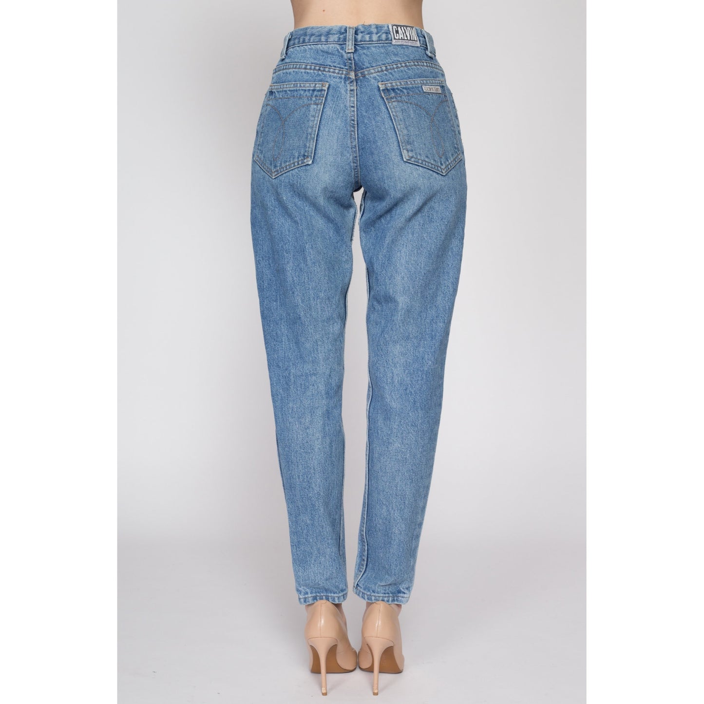 Small 80s Calvin Klein High Waisted Mom Jeans 27" | Vintage CK Denim Tapered Leg Distressed Jeans